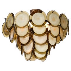 Modernist Five Tier Topaz & Translucent Handblown Murano Glass Chandelier 