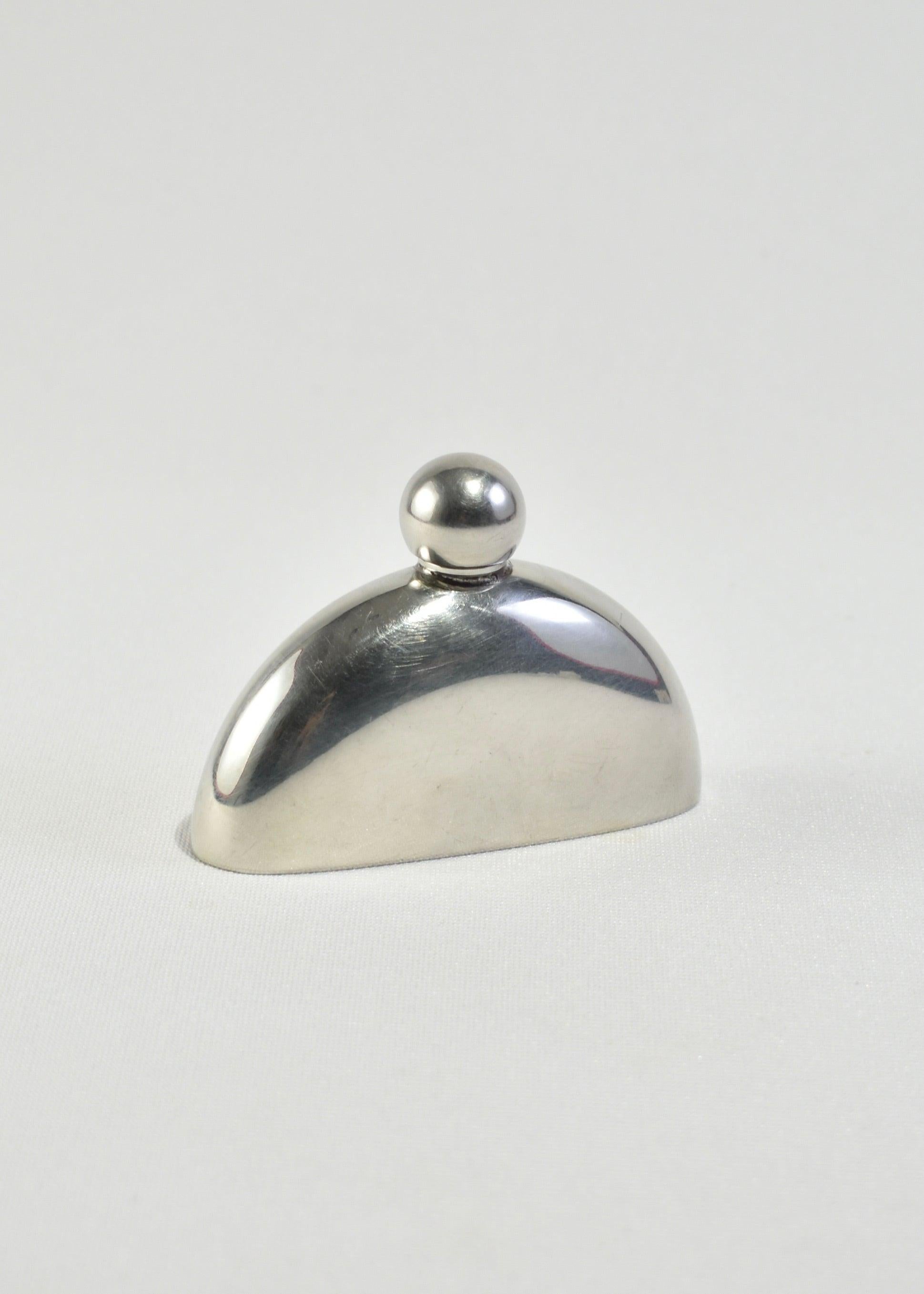 Stunning vintage curved pewter flask with sphere detail top. ?Made in Sheffield, England.