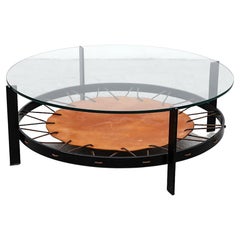 Modernist Flat Iron, Leather and Glass Coffee Table