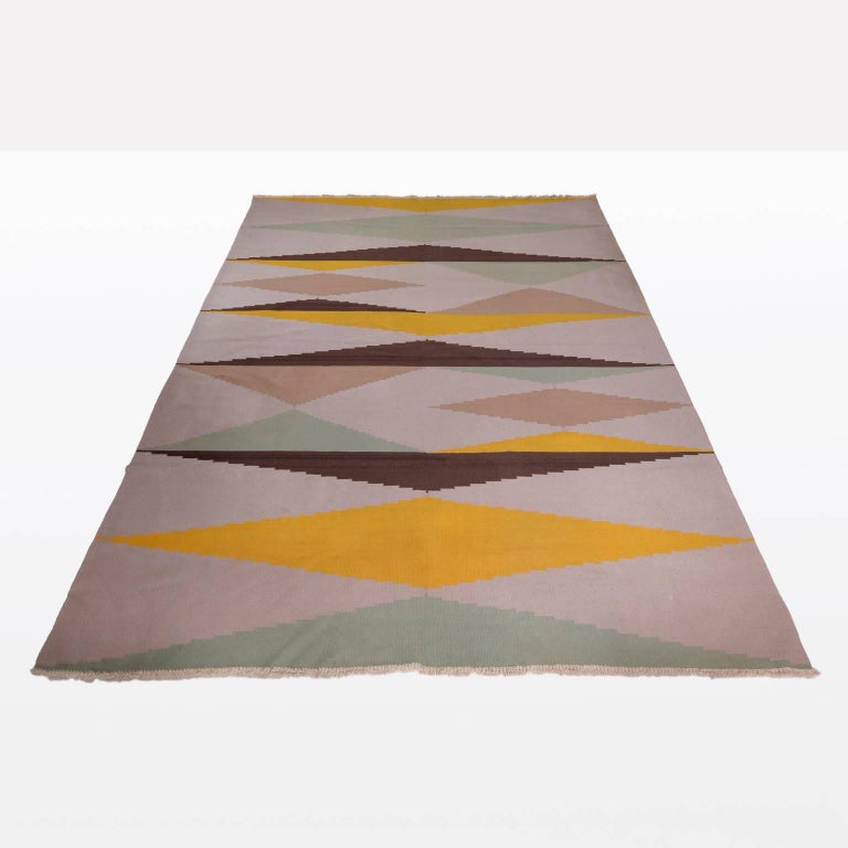 Big Mid-Century Modern flat-woven Kilim rug attributed to Antonín Kybal, Prague, circa 1950.