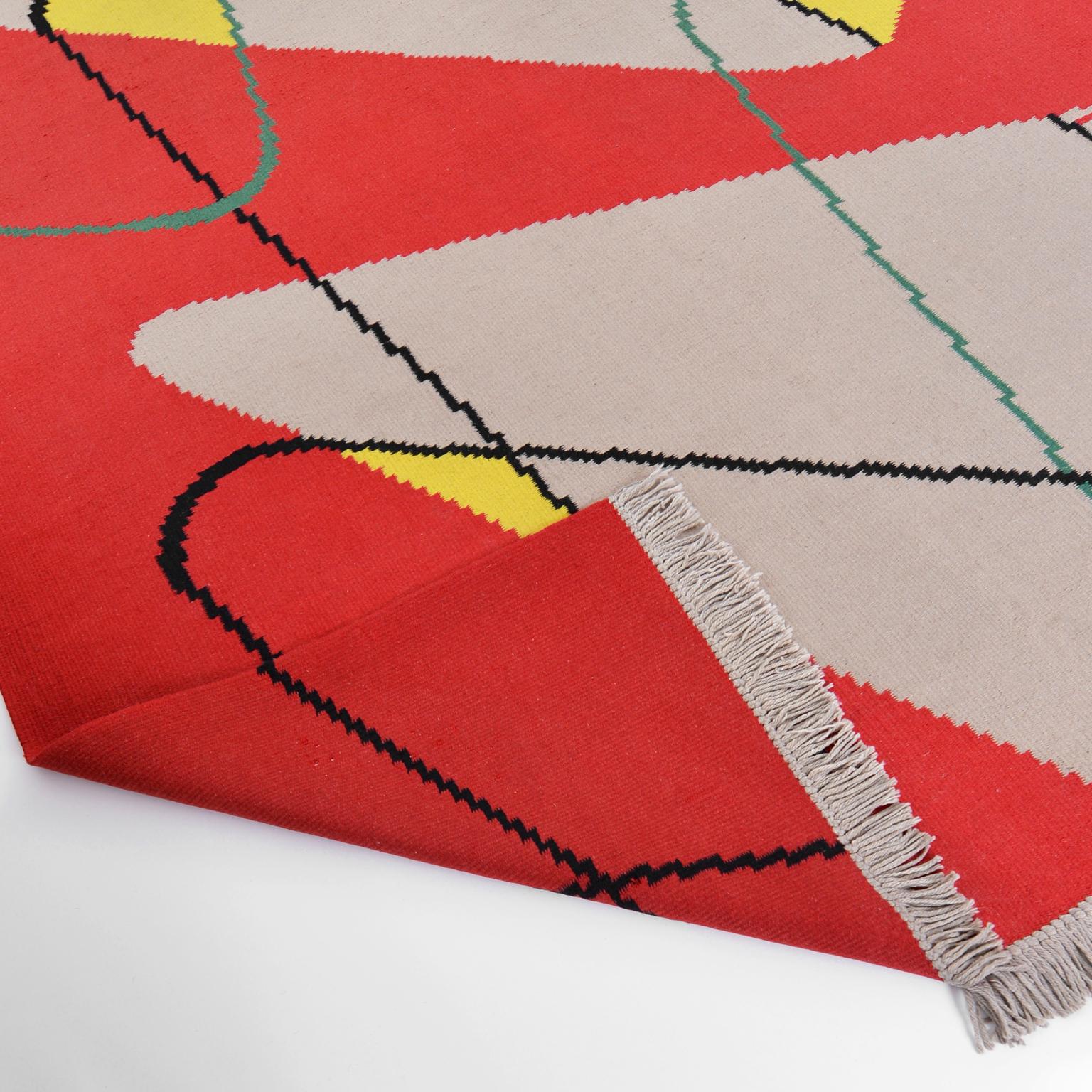 Czech Modernist Flat-Woven Kilim Rug Attributed to Antonín Kybal, Prague, circa 1950