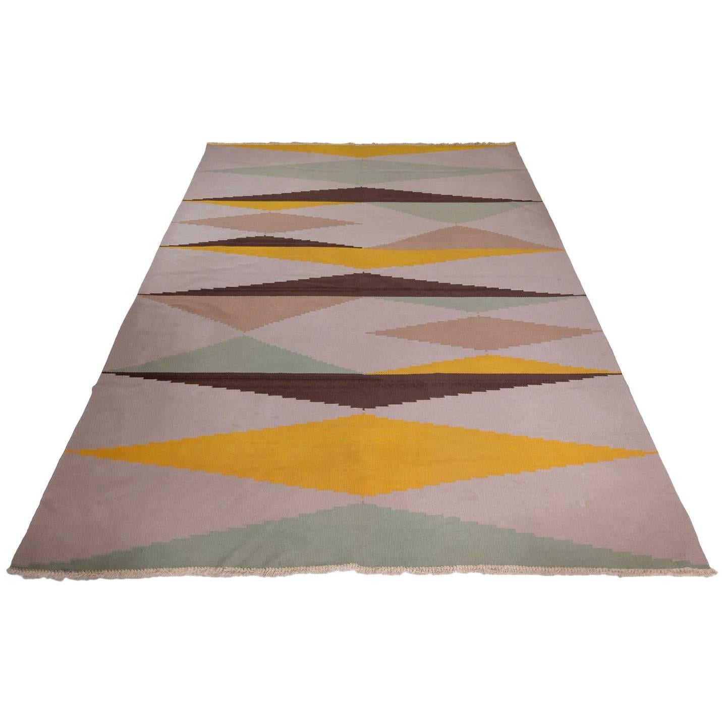 Modernist Flat-Woven Kilim Rug Attributed to Antonín Kybal, Prague, circa 1950 For Sale