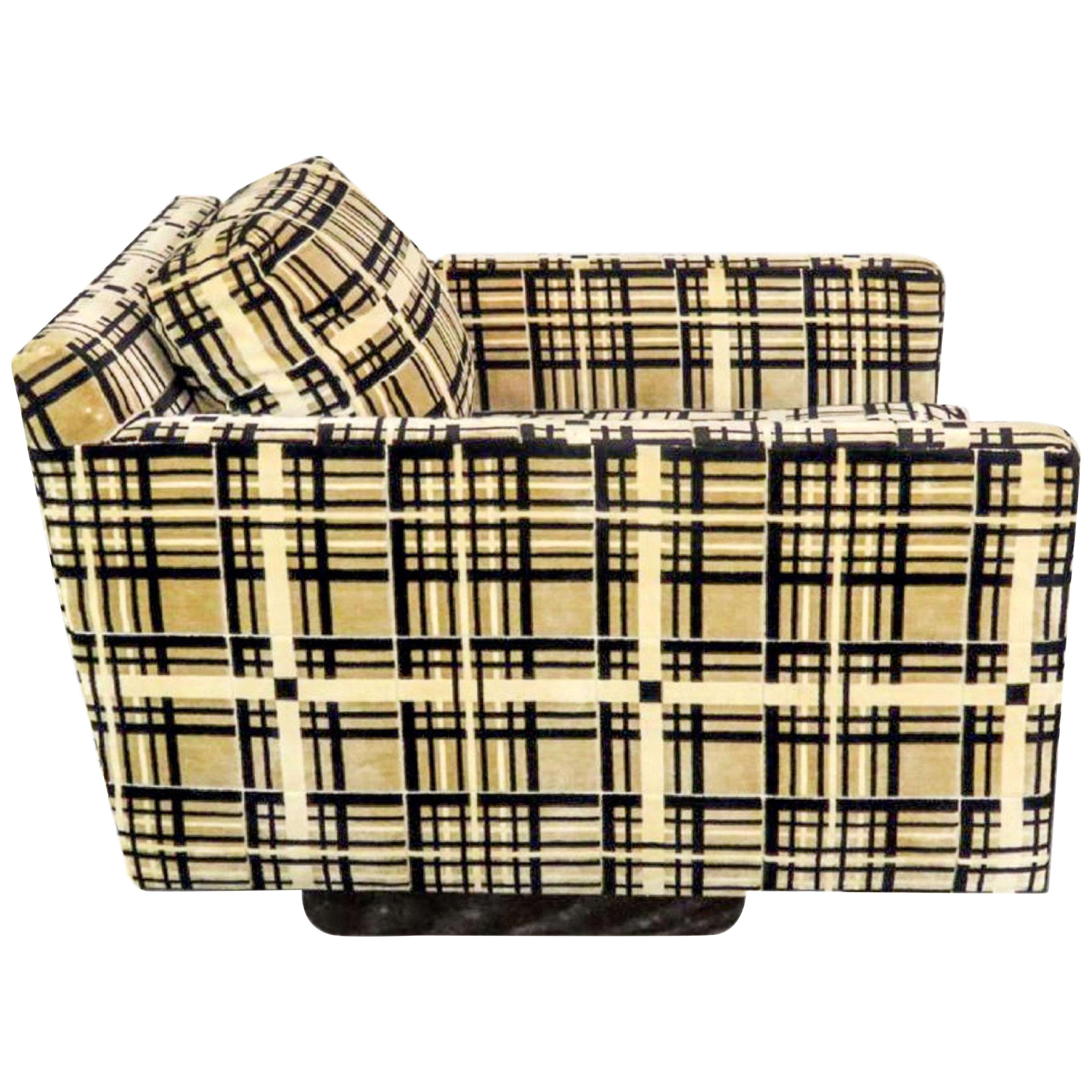 Modernist Floating Cube Club Chair Armstrong Furniture Plaid Milo Baughman 1965