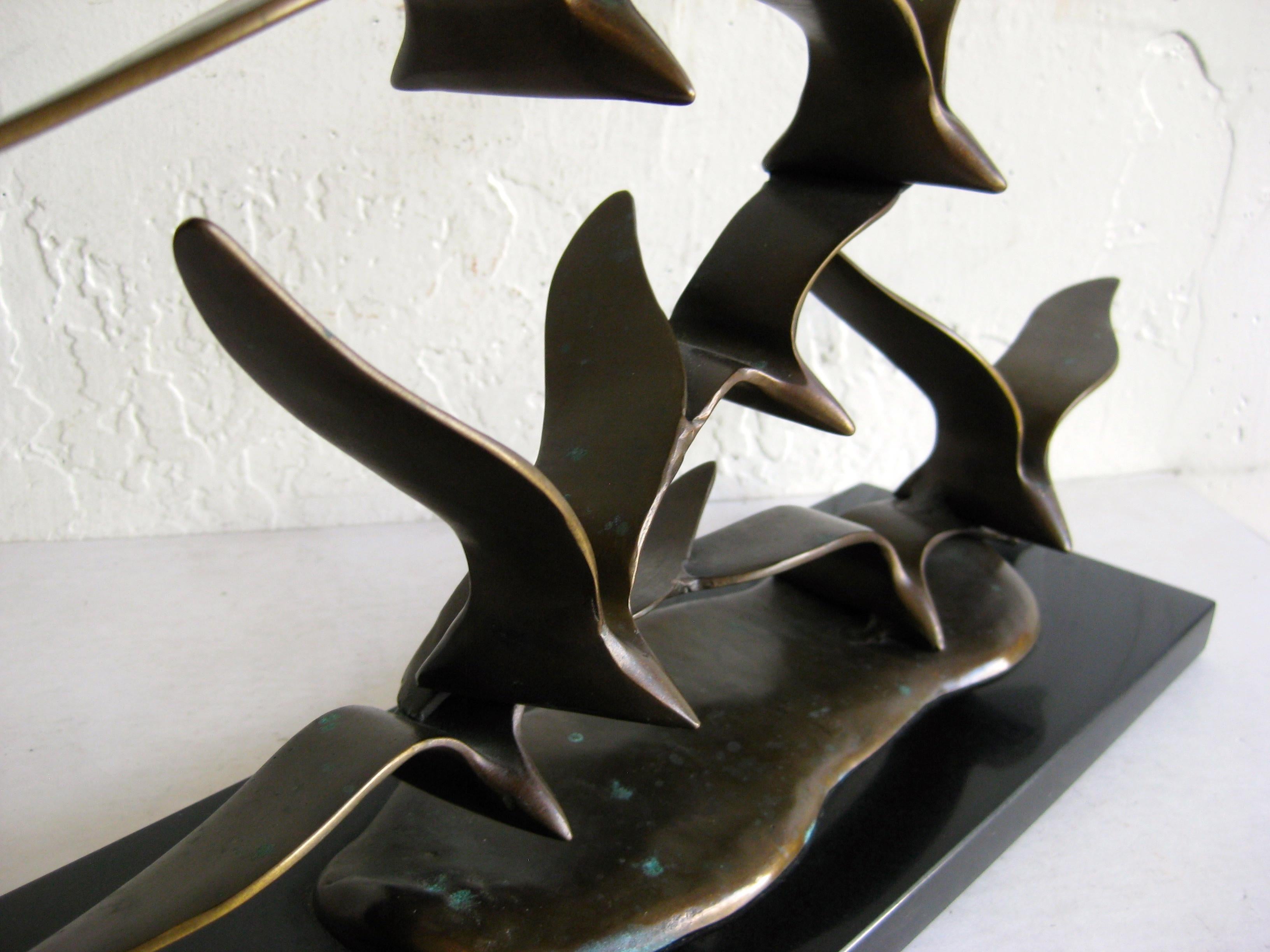 Modernist Flock of Seagulls in Flight Bronze Sculpture on Marble Curtis Jere Era For Sale 6