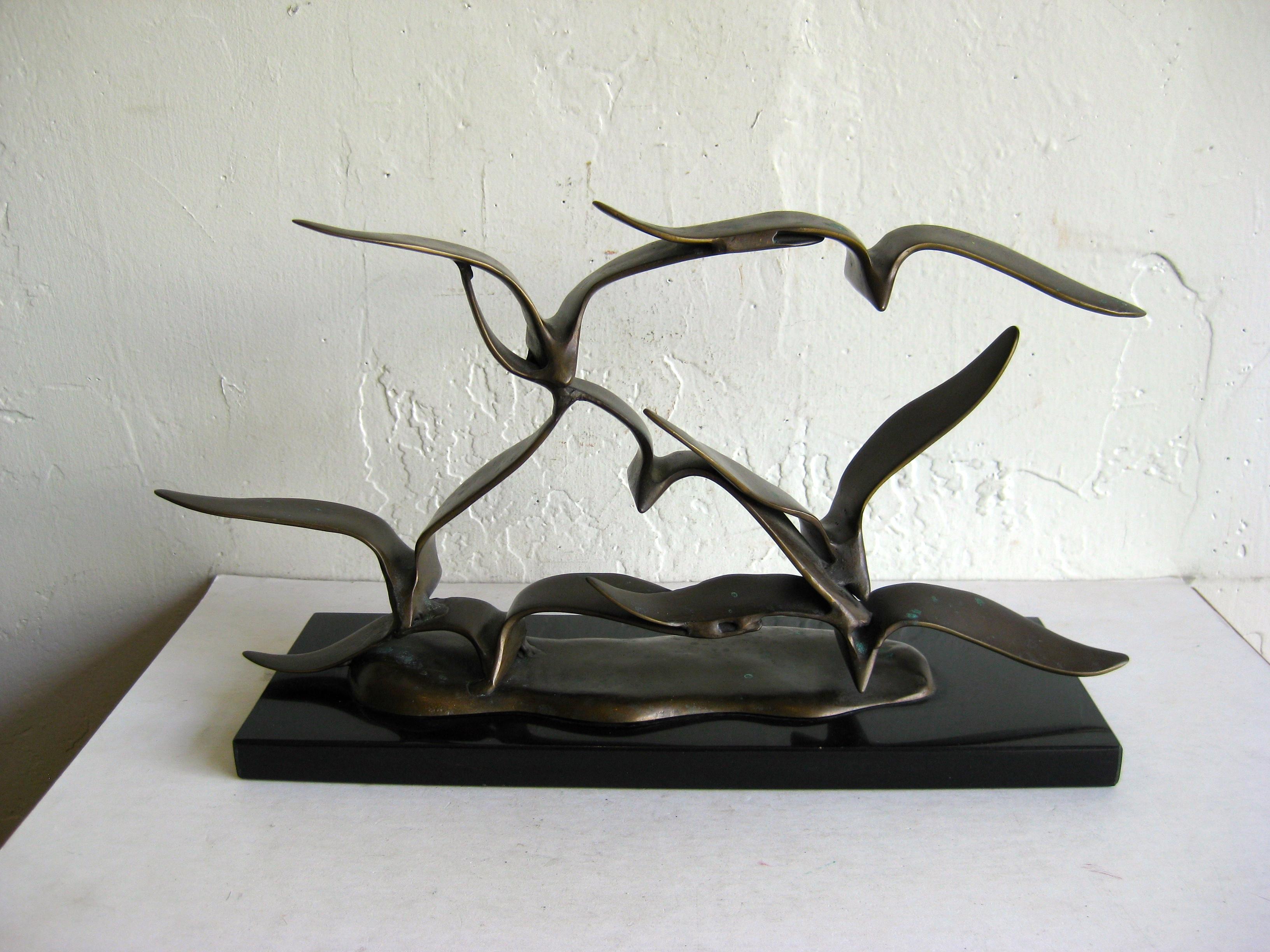 Modernist Flock of Seagulls in Flight Bronze Sculpture on Marble Curtis Jere Era For Sale 8