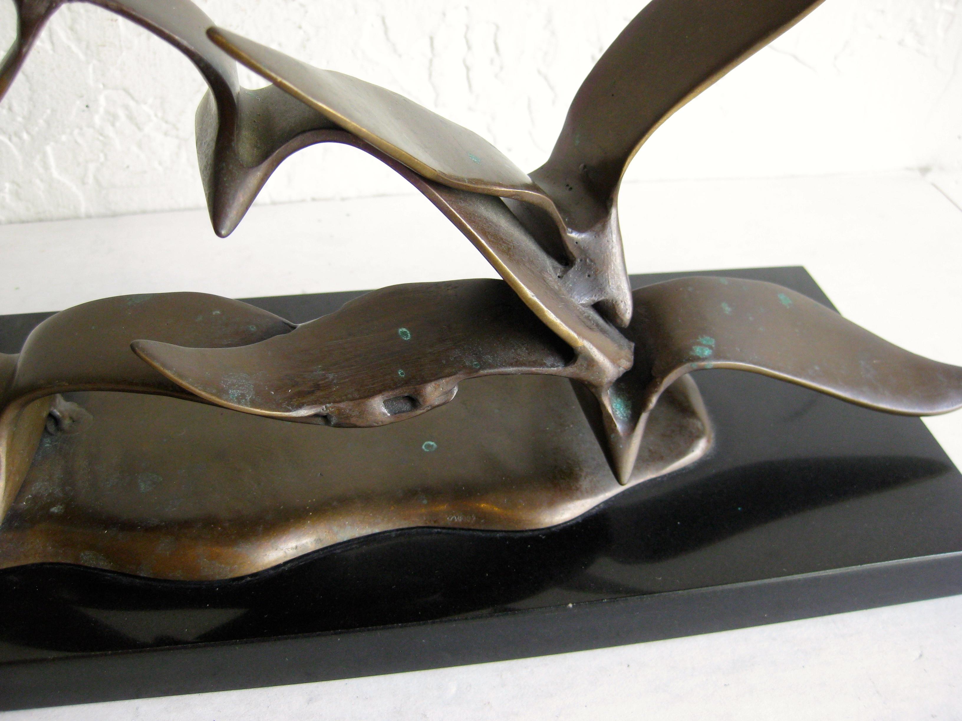 Modernist Flock of Seagulls in Flight Bronze Sculpture on Marble Curtis Jere Era For Sale 13