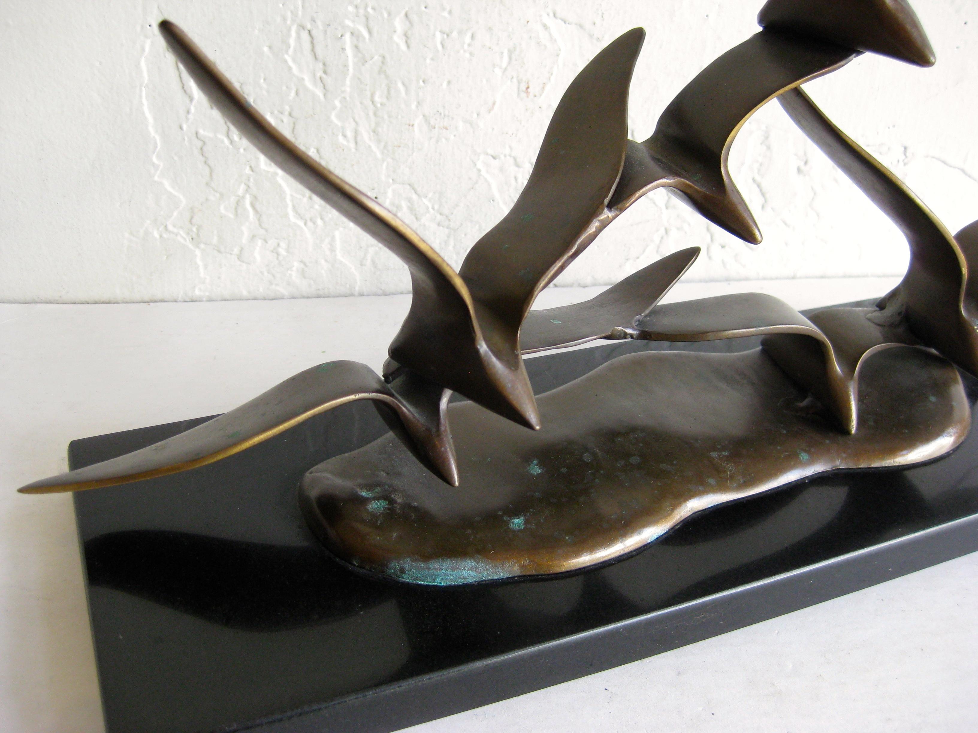 Modernist Flock of Seagulls in Flight Bronze Sculpture on Marble Curtis Jere Era For Sale 15