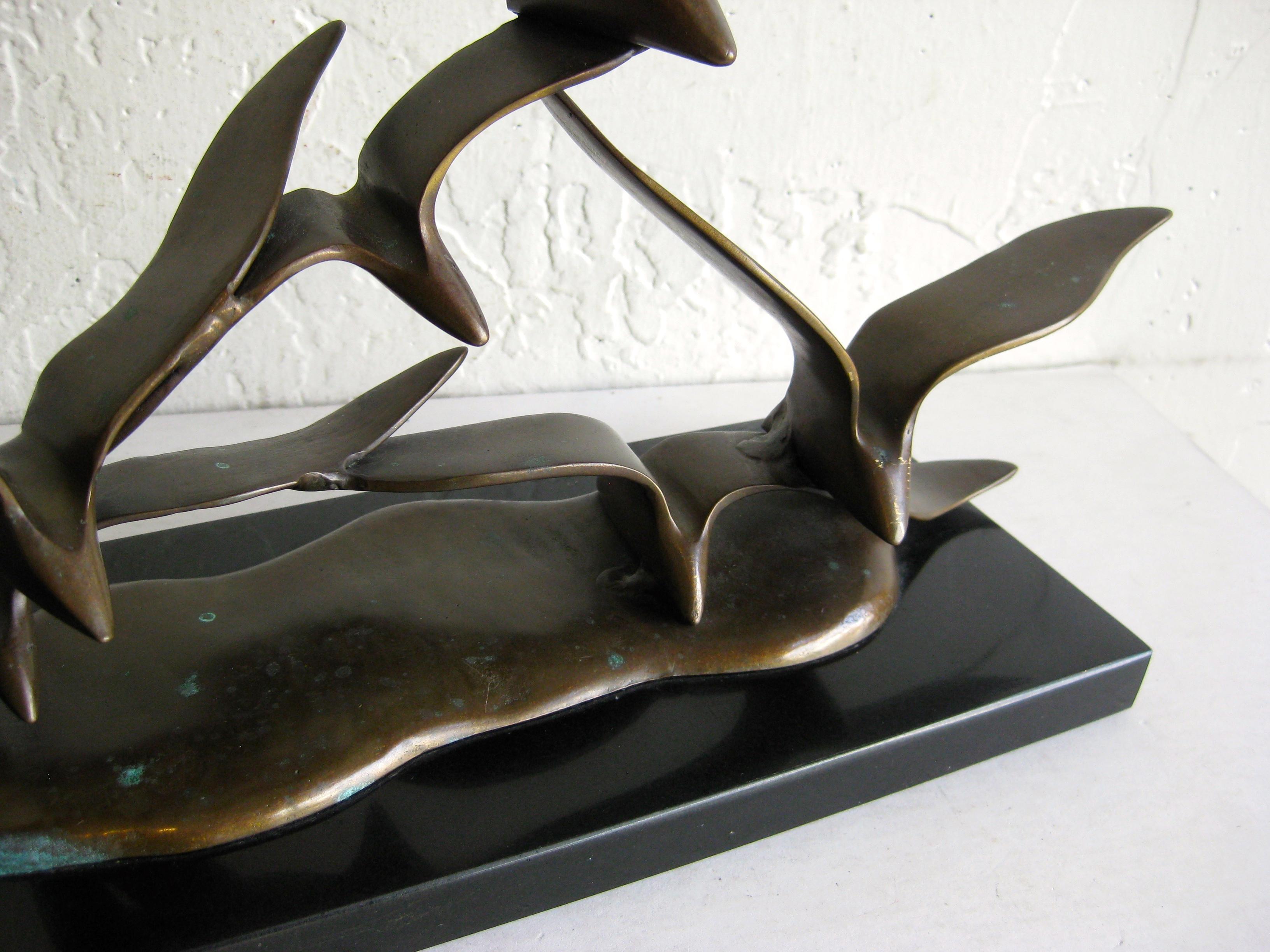 Modernist Flock of Seagulls in Flight Bronze Sculpture on Marble Curtis Jere Era For Sale 16