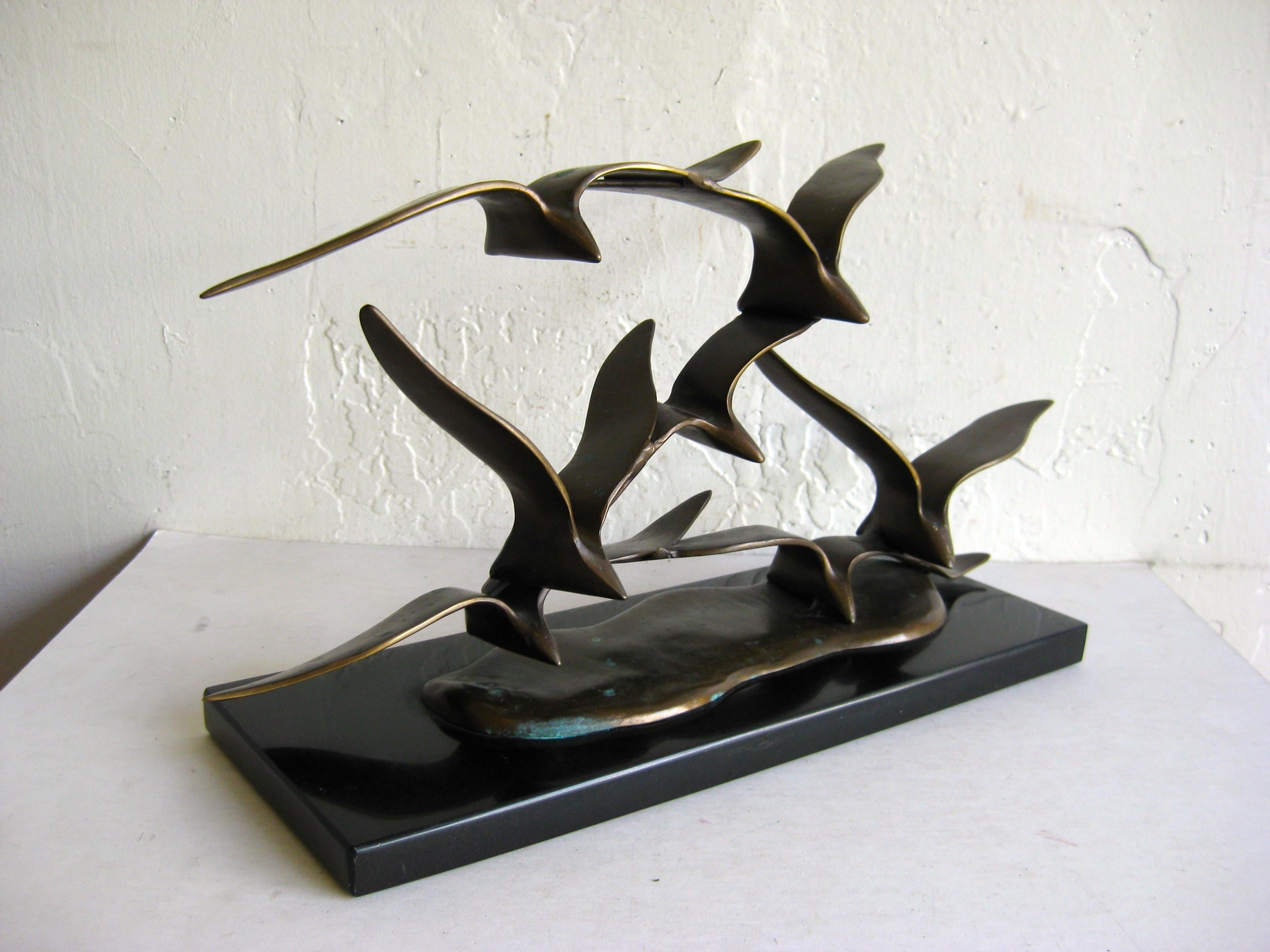 Modernist Flock of Seagulls in Flight Bronze Sculpture on Marble Curtis Jere Era For Sale 2