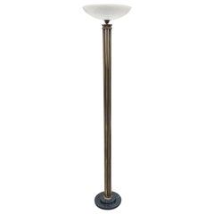 Modernist Floor Brass and Alabaster Lamp