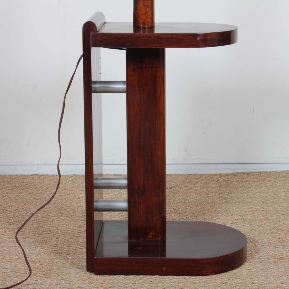 Mid-20th Century Modernist floor lamp in wood and chromed metal, attributed to DIM, 1930s For Sale