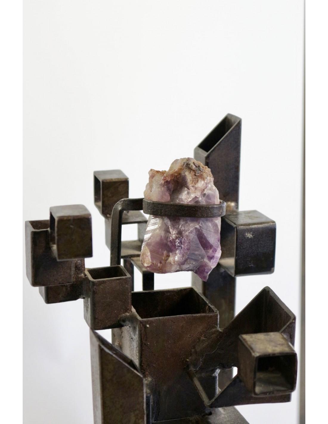 French Modernist Floor Lamp, Steel, Amethyst, 1980 For Sale