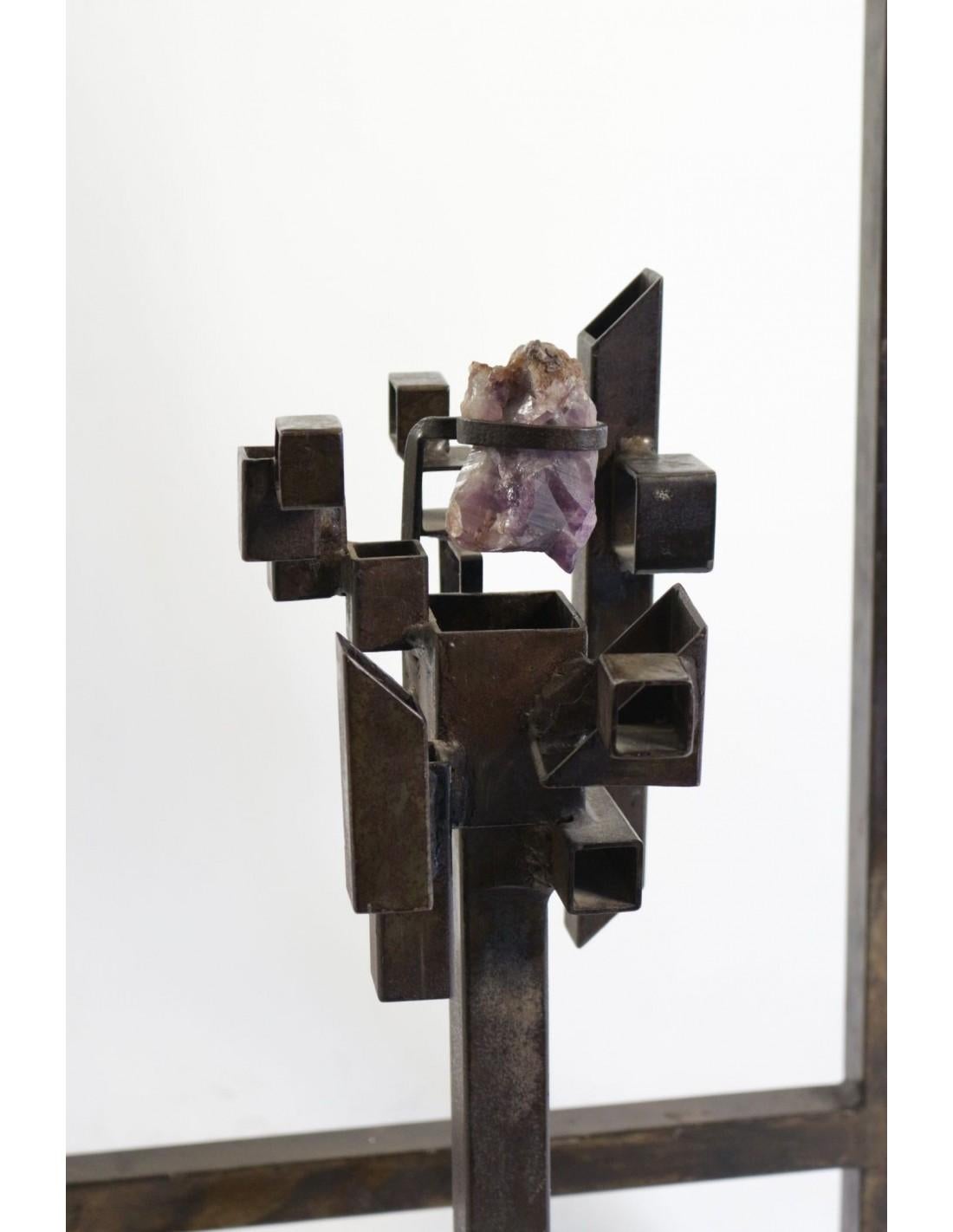 Modernist Floor Lamp, Steel, Amethyst, 1980 In Good Condition For Sale In Saint-Ouen, FR