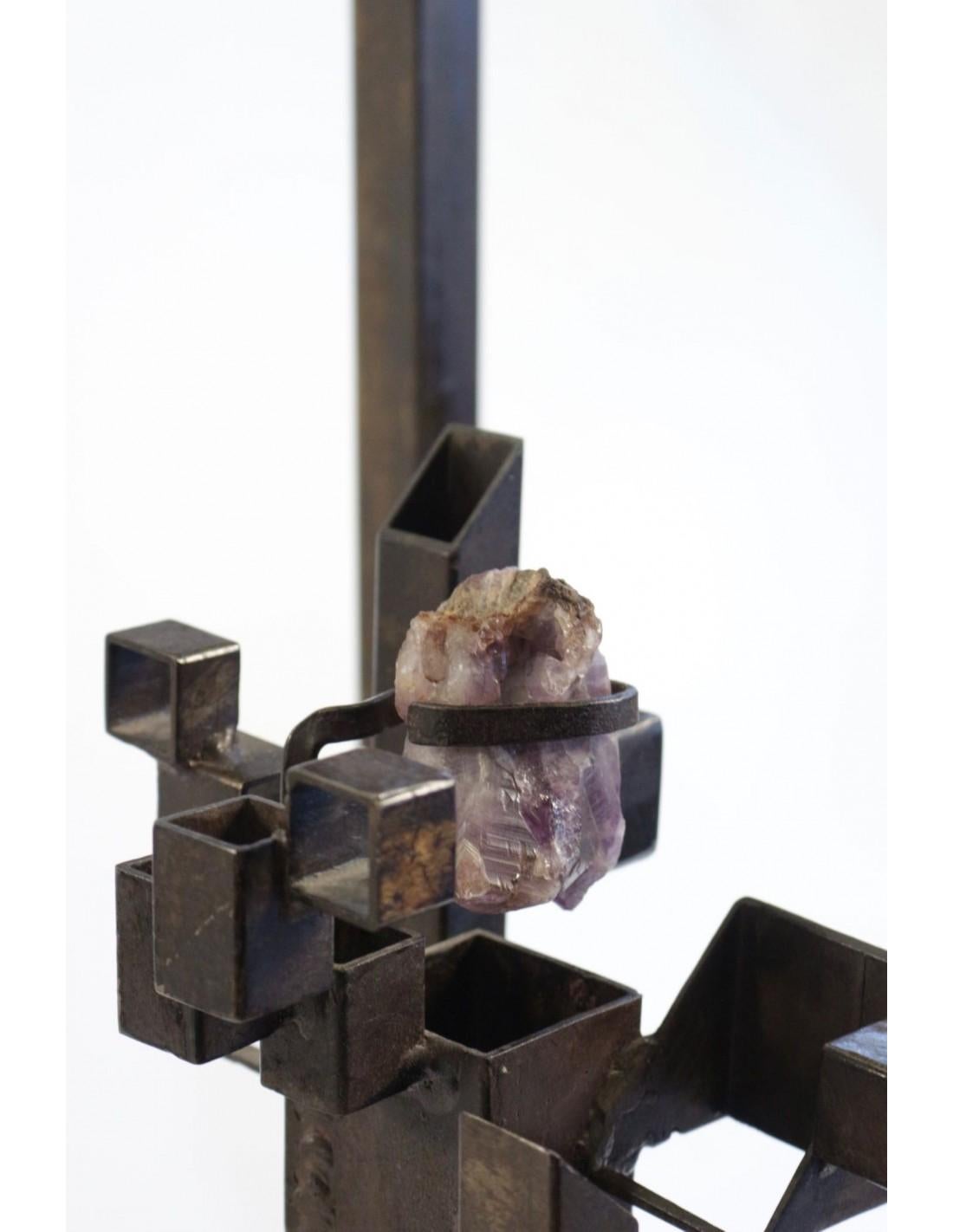 Late 20th Century Modernist Floor Lamp, Steel, Amethyst, 1980 For Sale