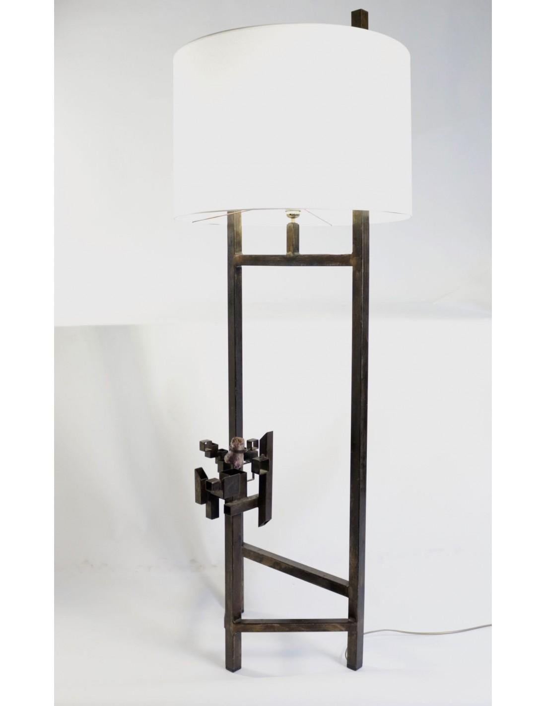 Modernist Floor Lamp, Steel, Amethyst, 1980 For Sale 1