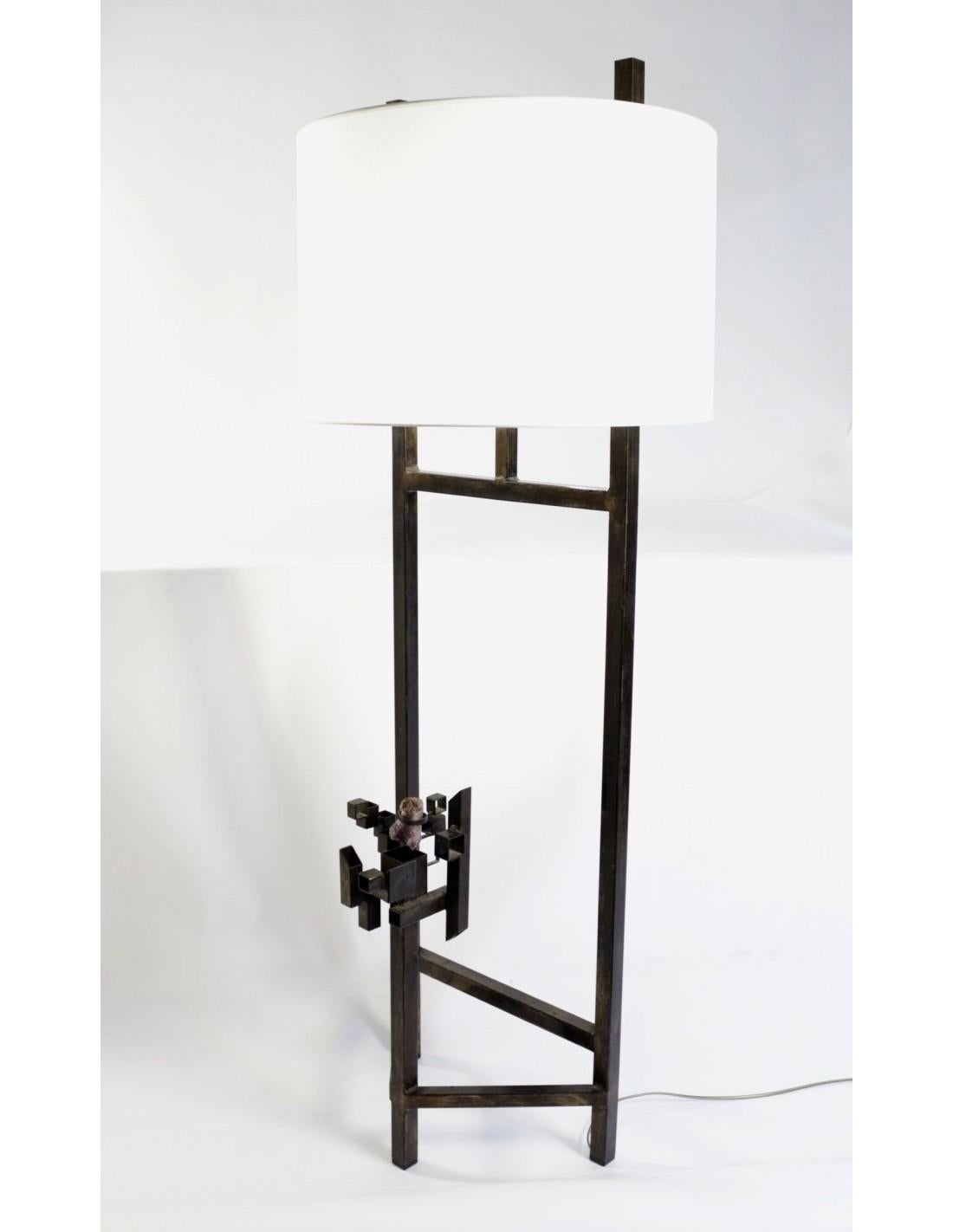 Modernist Floor Lamp, Steel, Amethyst, 1980 For Sale 2