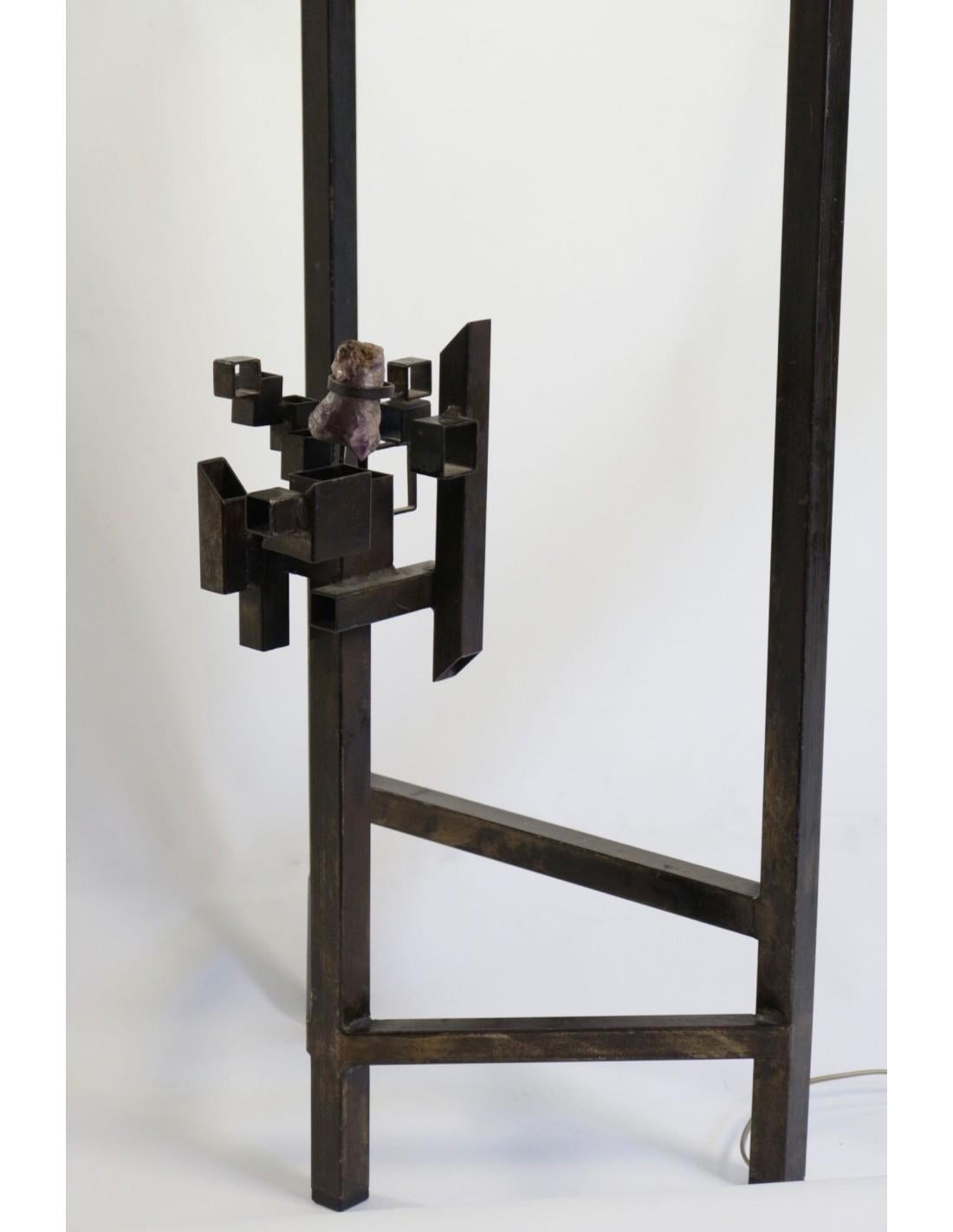 Modernist Floor Lamp, Steel, Amethyst, 1980 For Sale 3