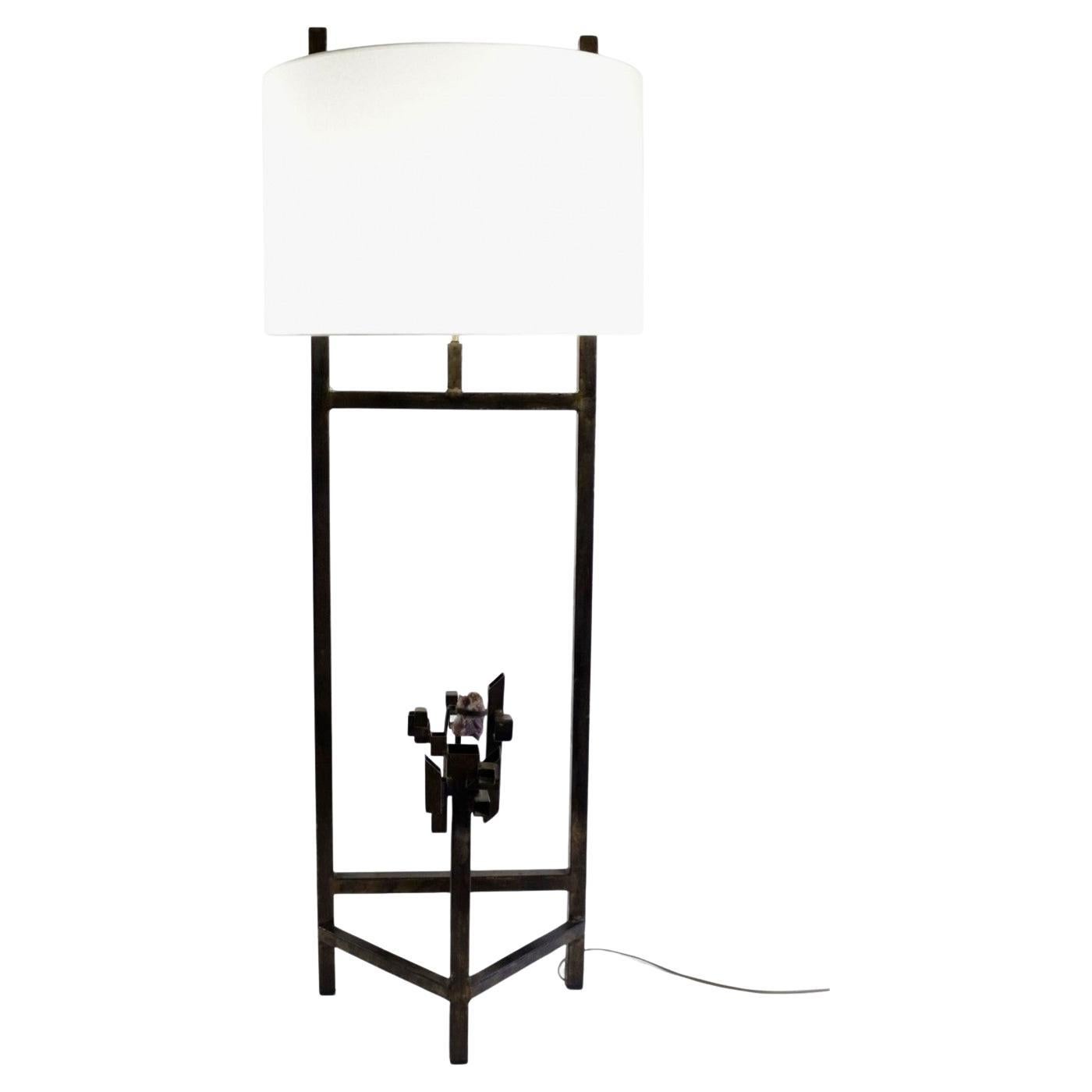 Modernist Floor Lamp, Steel, Amethyst, 1980 For Sale