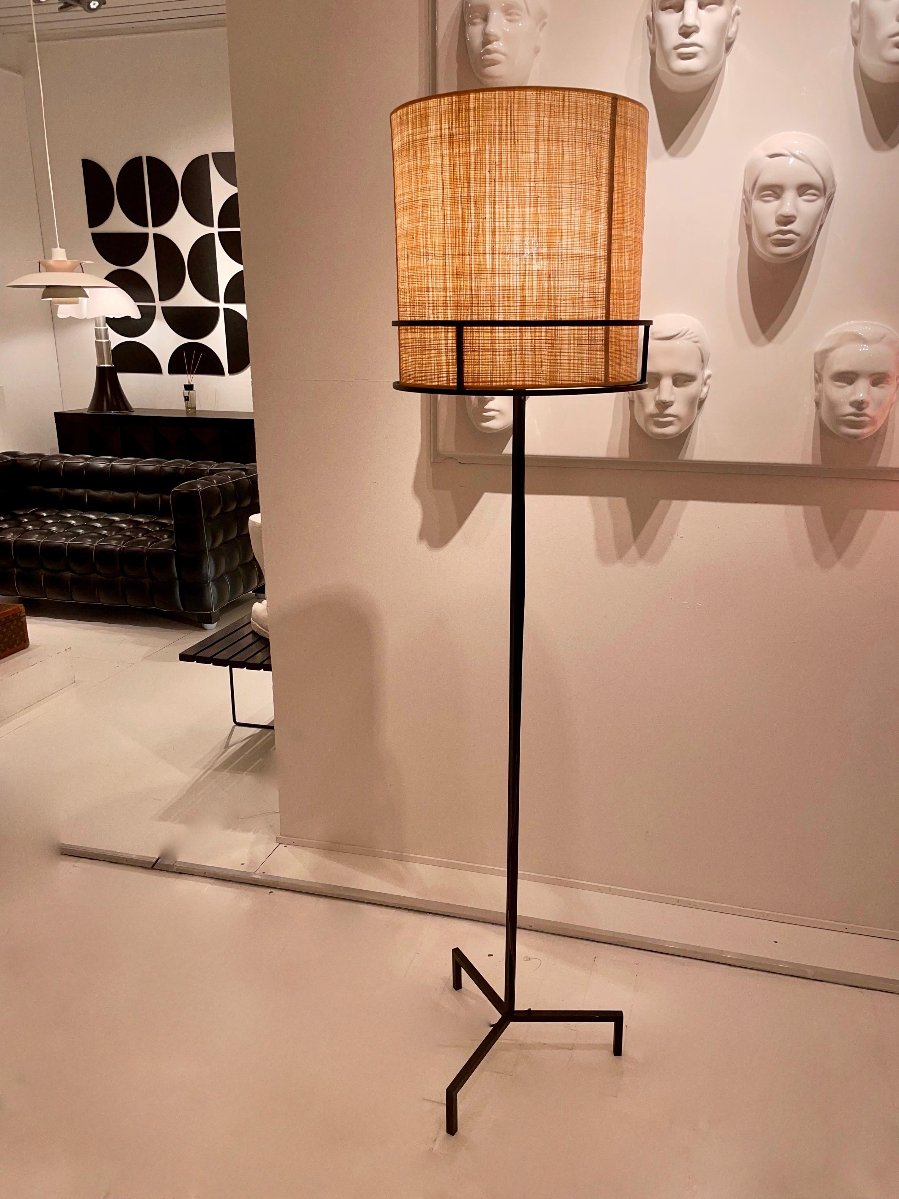 Modernist Floor Lamp With A Raffia Shade, Attributed to André Motte, France 1950 2