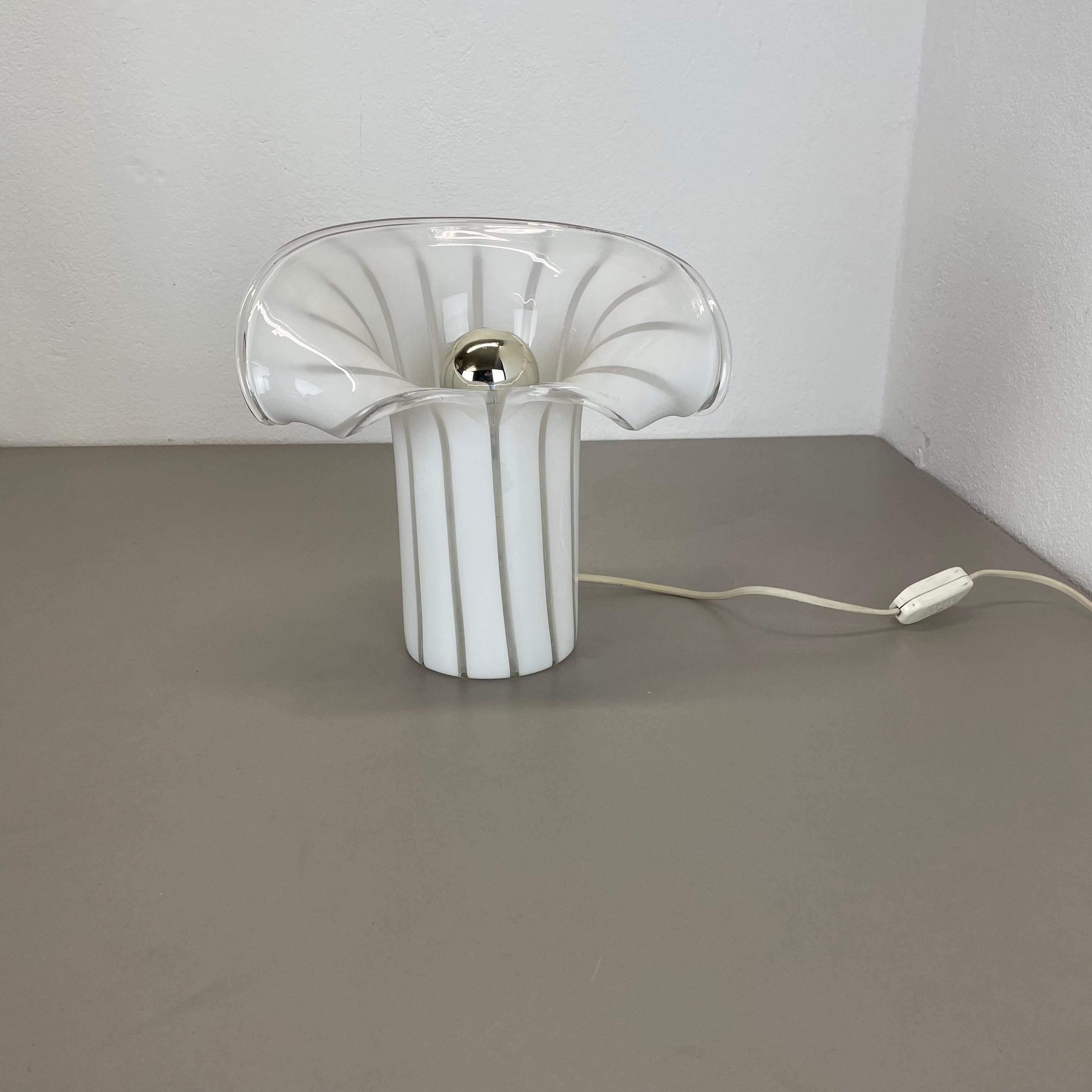 Article:

Table light in Murano Glass


Origin:

ITALY


Design:

in style of GINO VISTOSI



Age:

1970s






This vintage table light was produced in the 1970s in Italy. it features a very special glass shade element made of Murano glass in