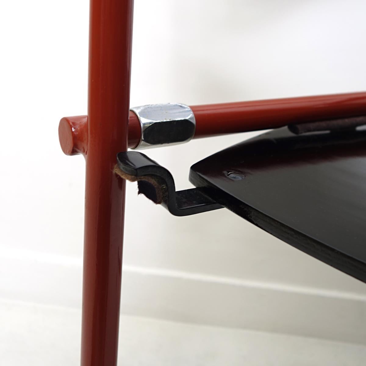 Modernist Folding Chair by Gerrit Rietveld for Hopmi in Red Metal and Black Wood 7