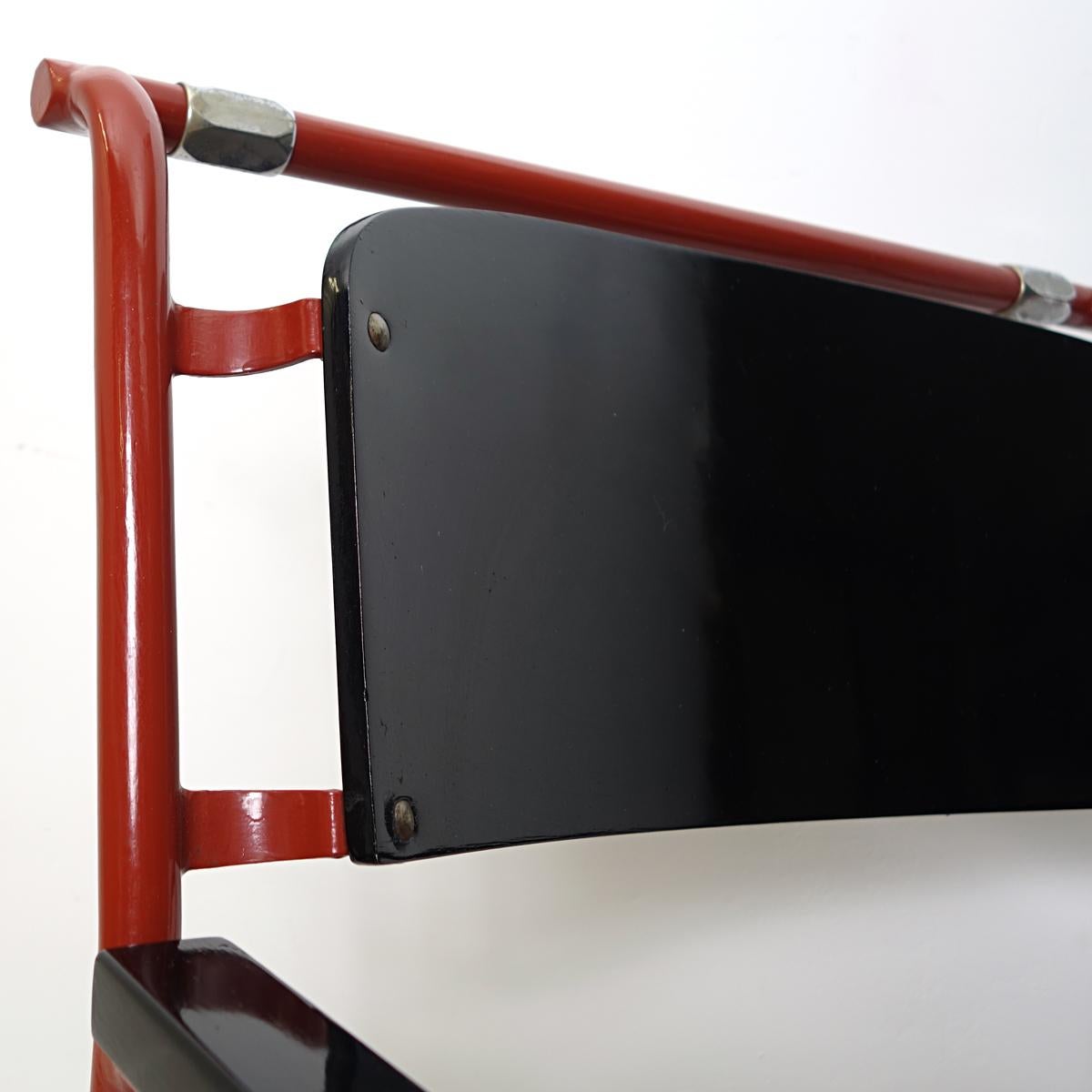 Modernist Folding Chair by Gerrit Rietveld for Hopmi in Red Metal and Black Wood 9
