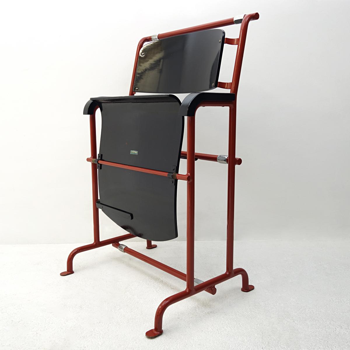 Modernist Folding Chair by Gerrit Rietveld for Hopmi in Red Metal and Black Wood 1