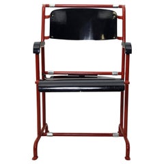 Modernist Folding Chair by Gerrit Rietveld for Hopmi in Red Metal and Black Wood