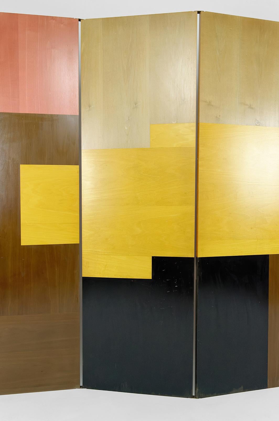 Modernist folding screen / room divider / paravent in Art Deco style, Circa 1970 In Good Condition In VÉZELAY, FR