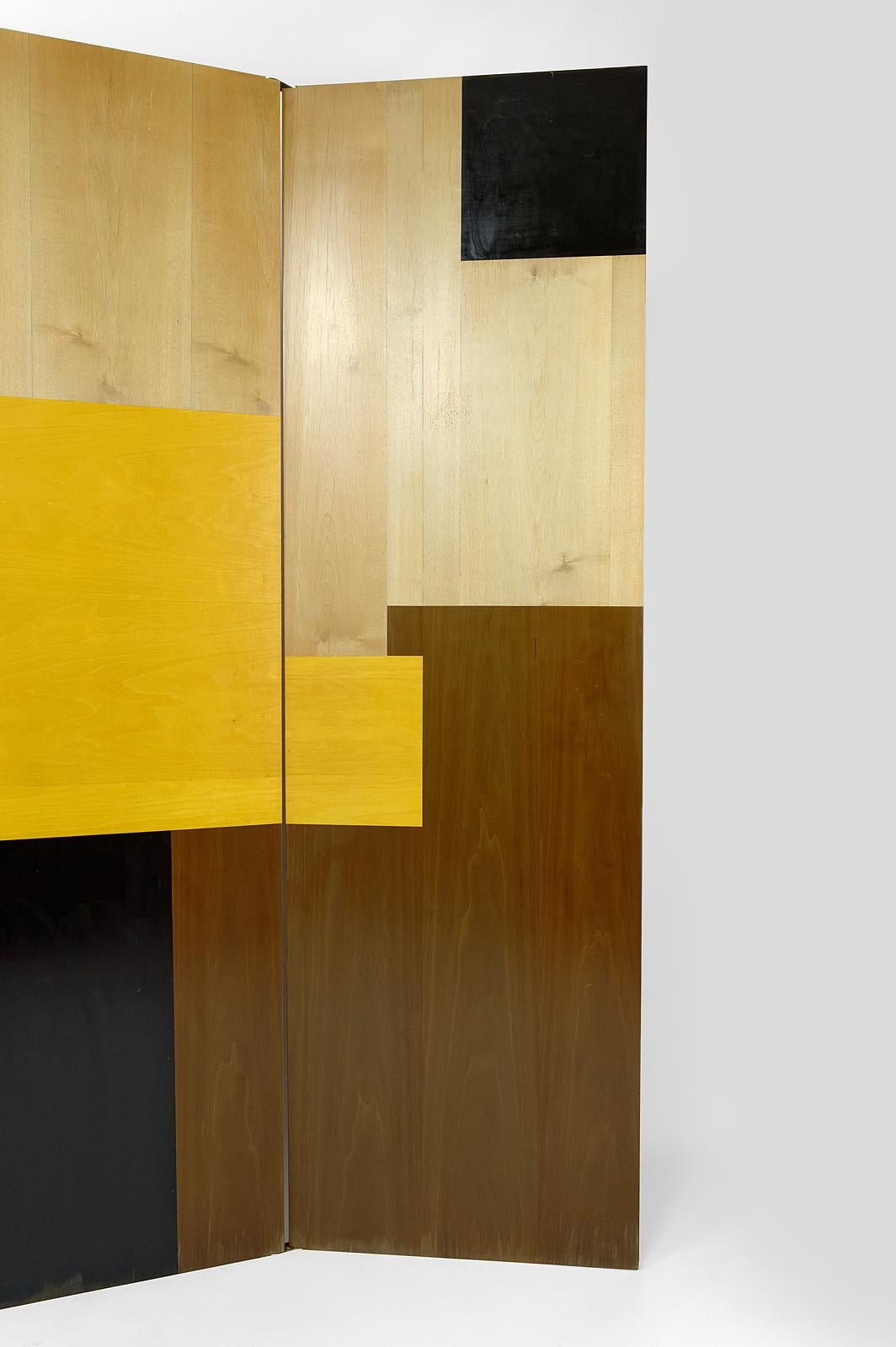 Wood Modernist folding screen / room divider / paravent in Art Deco style, Circa 1970