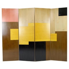 Vintage Modernist folding screen / room divider / paravent in Art Deco style, Circa 1970