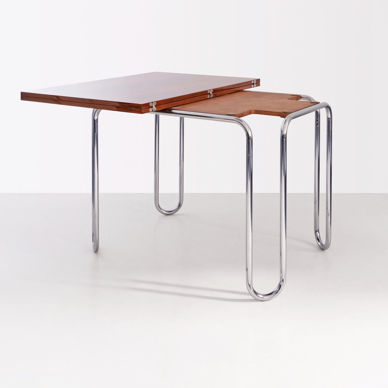 German Modernist Folding Table, Chrome Plated Steel, Veneered Wood, Made-To-Measure For Sale