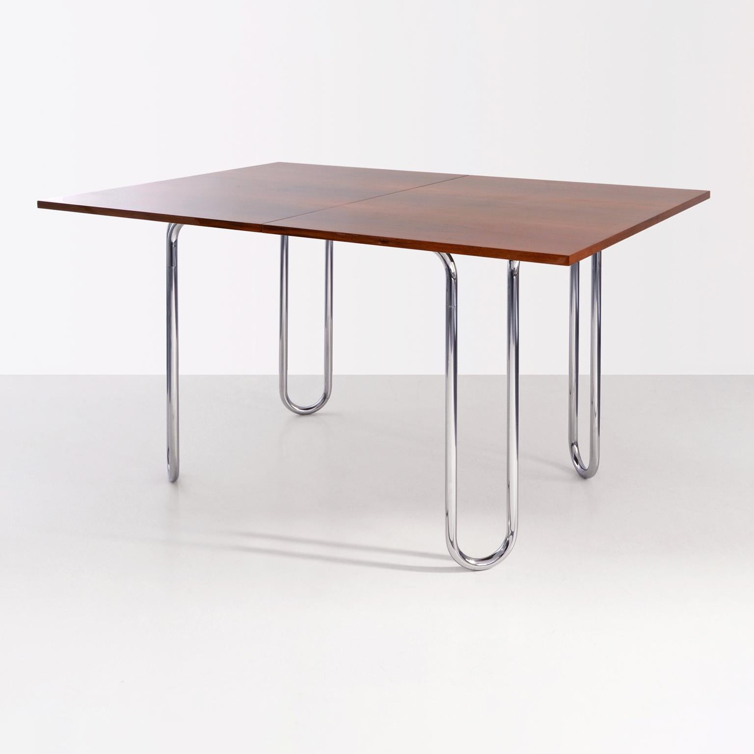Modernist Folding Table, Chrome Plated Steel, Veneered Wood, Made-To-Measure In New Condition For Sale In Berlin, DE