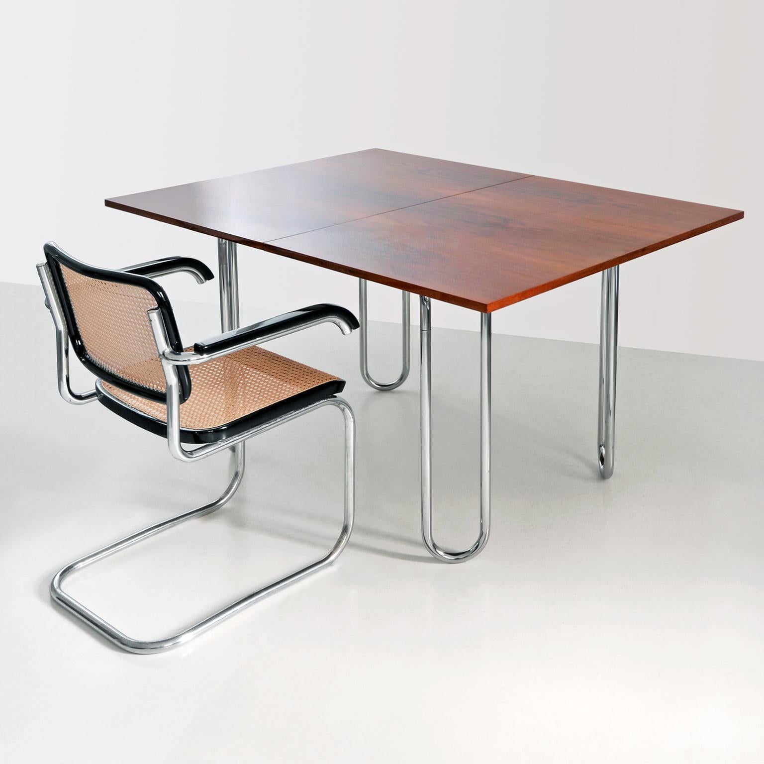 Contemporary Modernist Folding Table, Chrome Plated Steel, Veneered Wood, Made-To-Measure For Sale