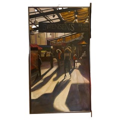 Modernist Folk Art Acrylic on Canvas "Quincy Market" W.N.Y. Artist George Grace