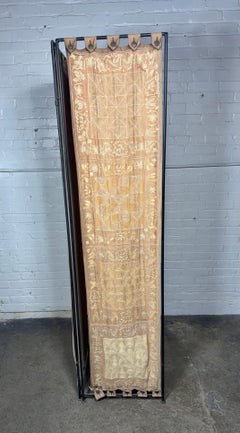 Modernist / Folk Art  Hand Embroidered Silk and Iron 3-panel Screen / Devider