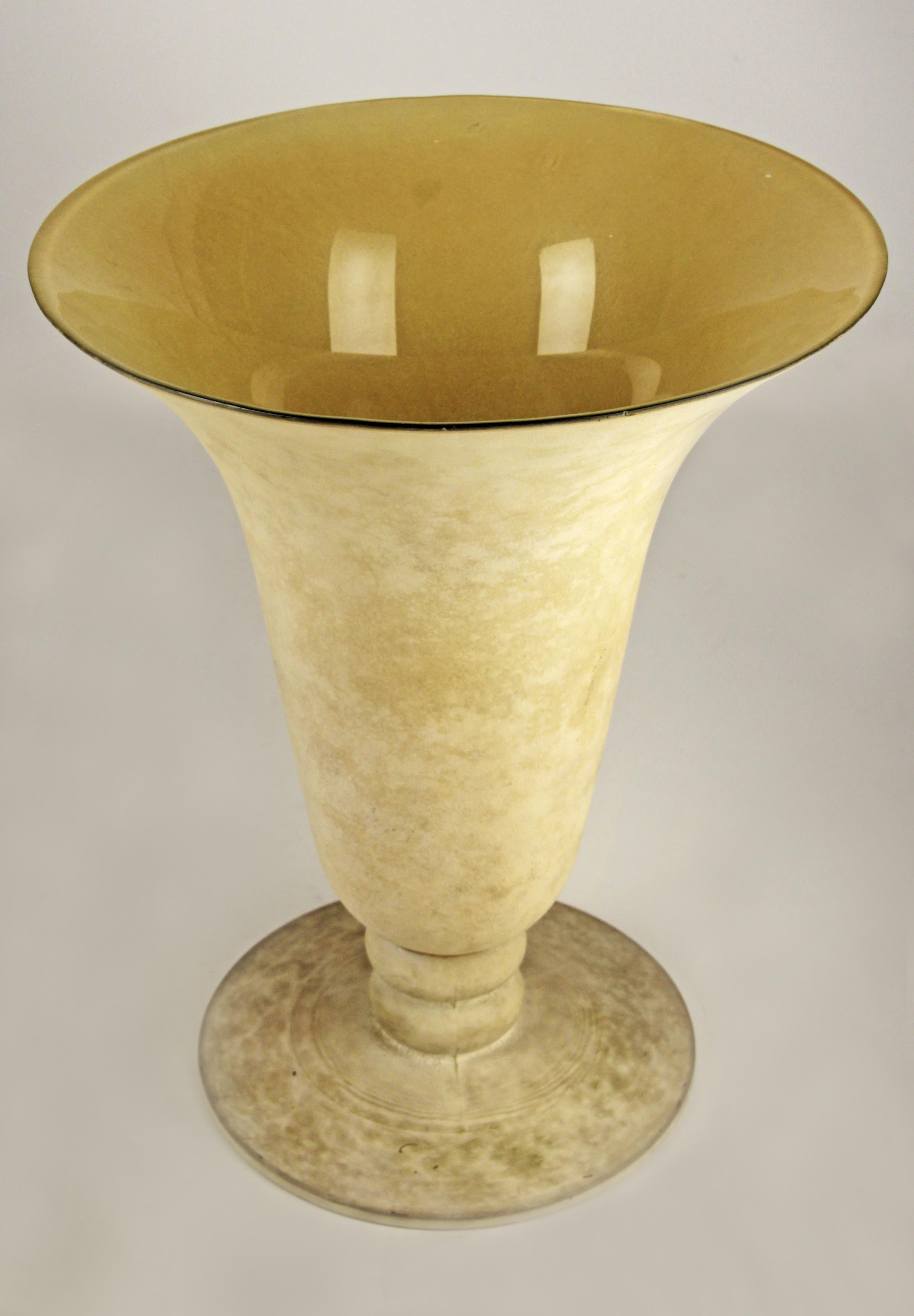 Art Nouveau Modernist French Desing Footed Trumpet Frosted Glass Broad Vase by André Groult For Sale