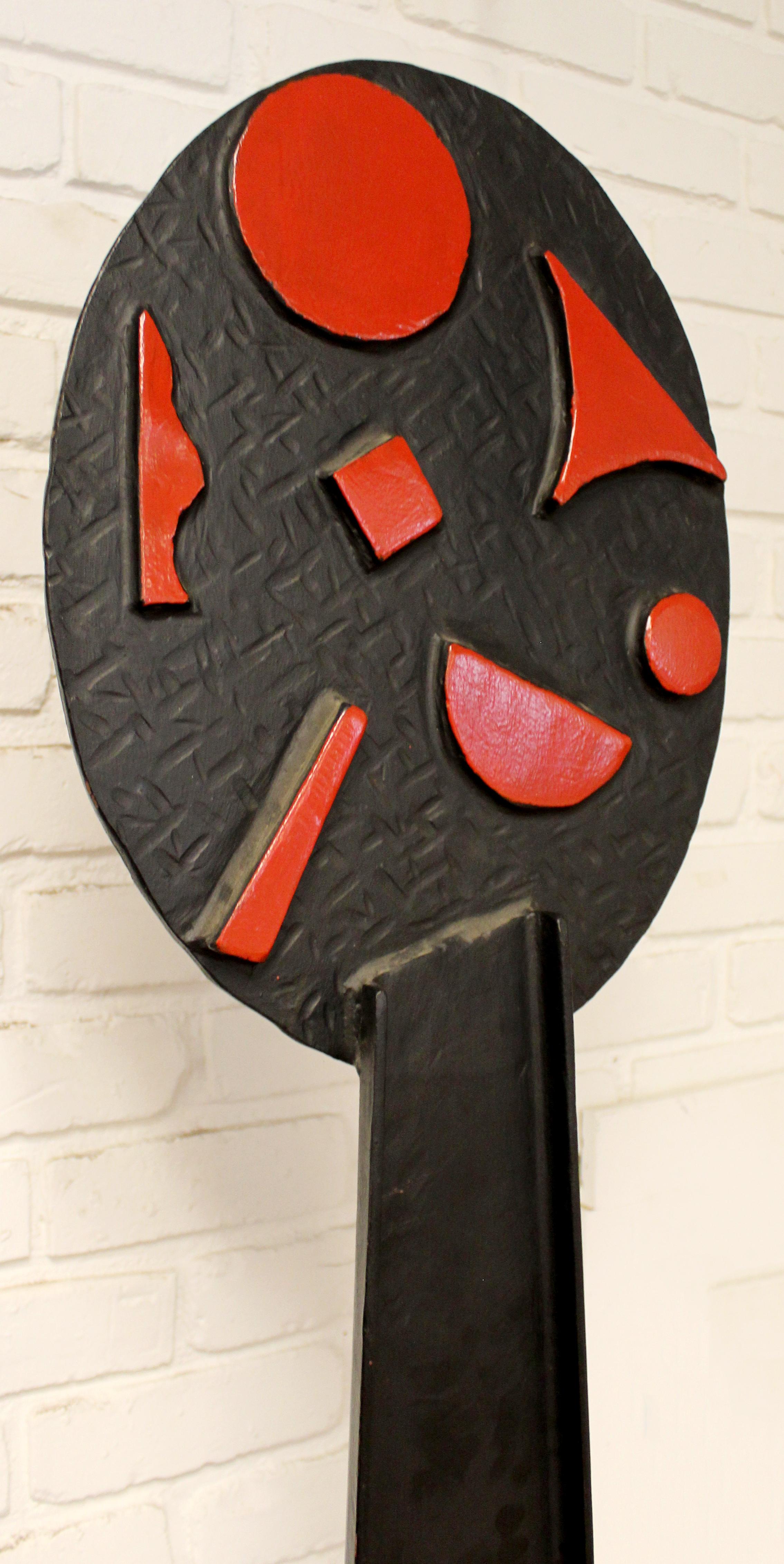 American Modernist Forged Black Red Metal Abstract Indoor Outdoor Floor Sculpture 2000s