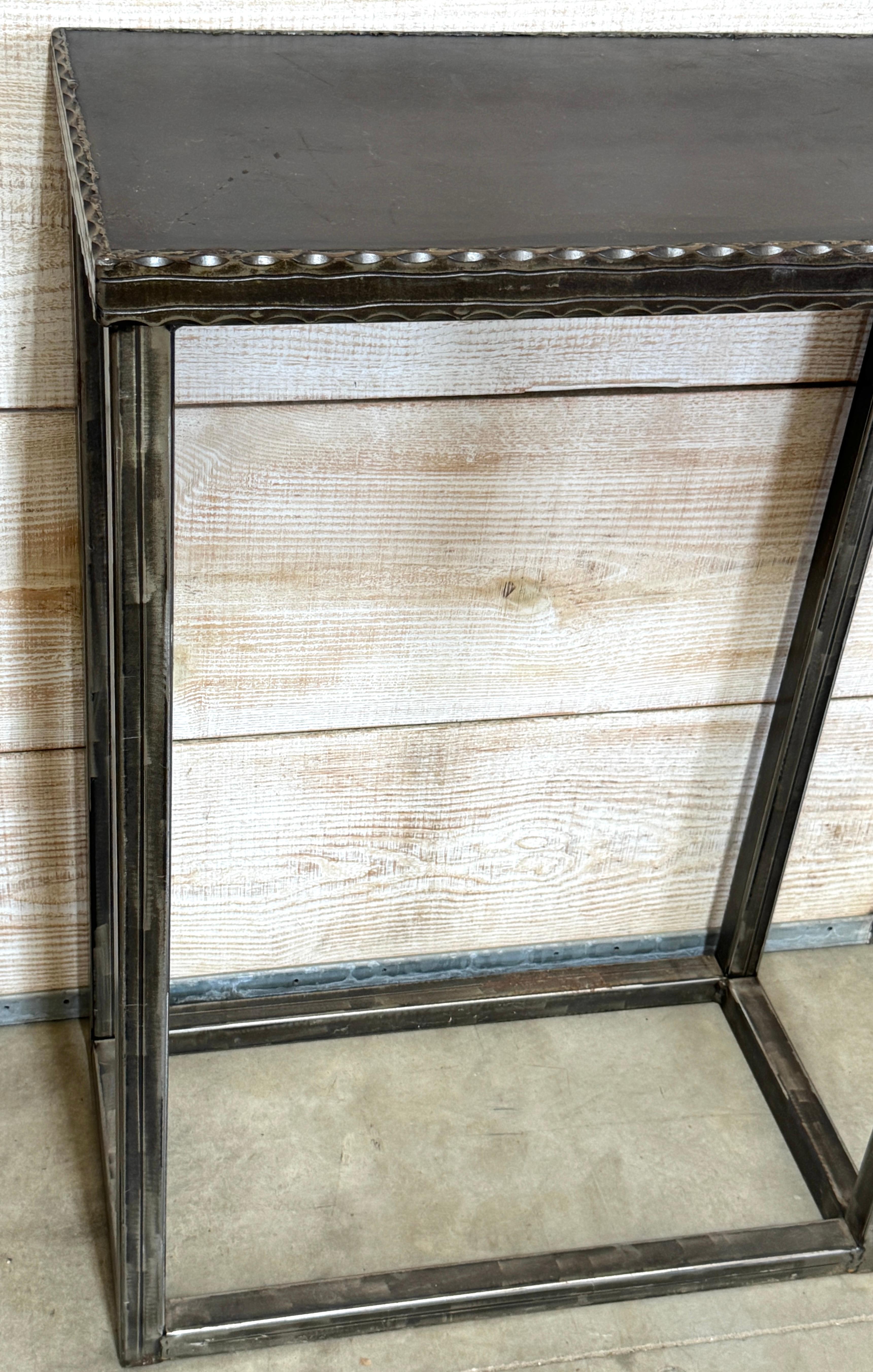 American Modernist Forged & Engraved Iron Rectangular Pedestal For Sale