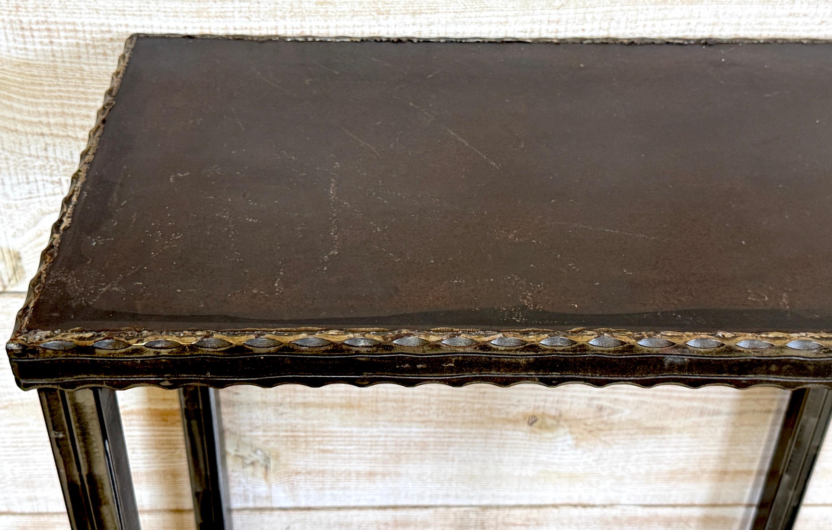Modernist Forged & Engraved Iron Rectangular Pedestal In Good Condition For Sale In West Palm Beach, FL