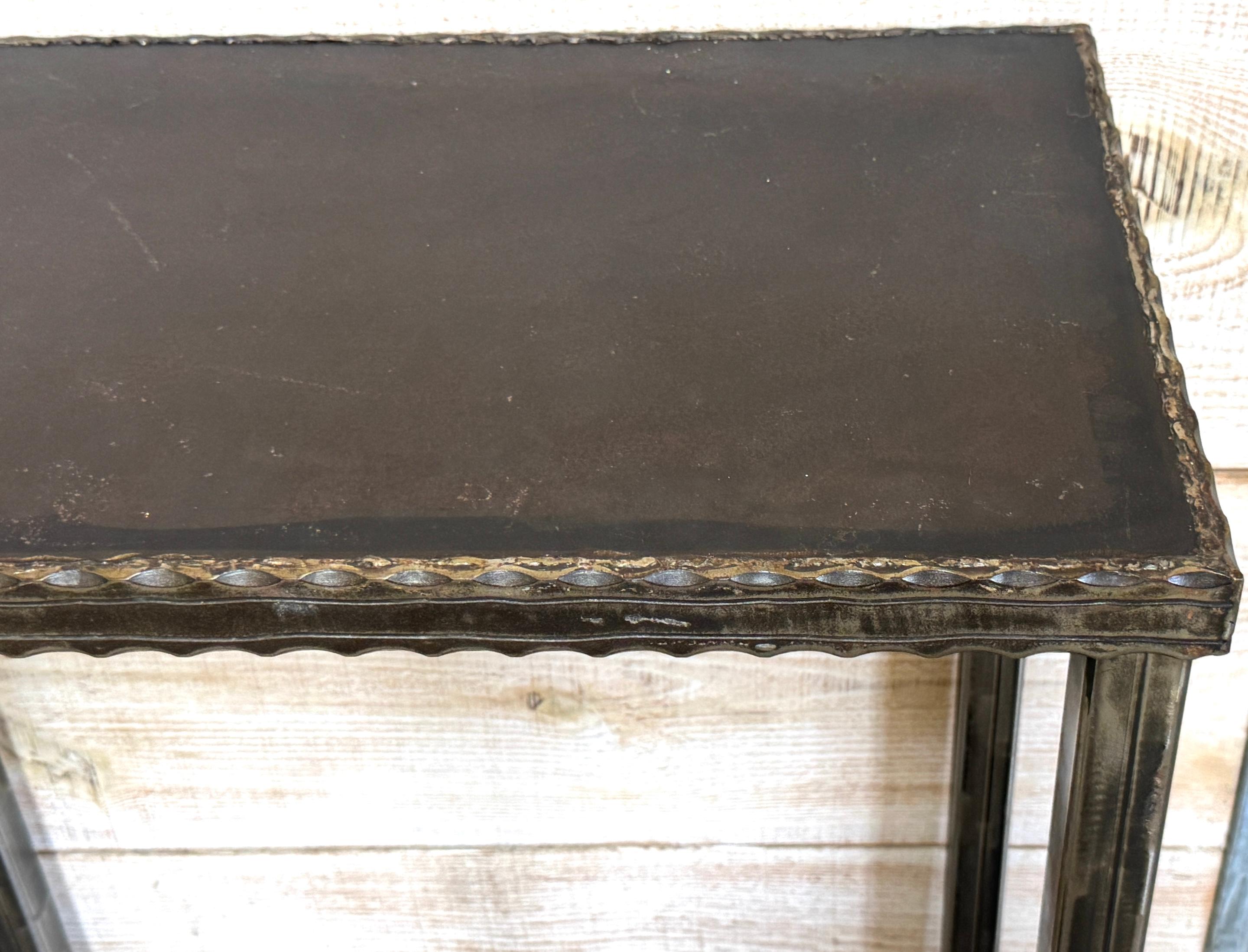 20th Century Modernist Forged & Engraved Iron Rectangular Pedestal For Sale