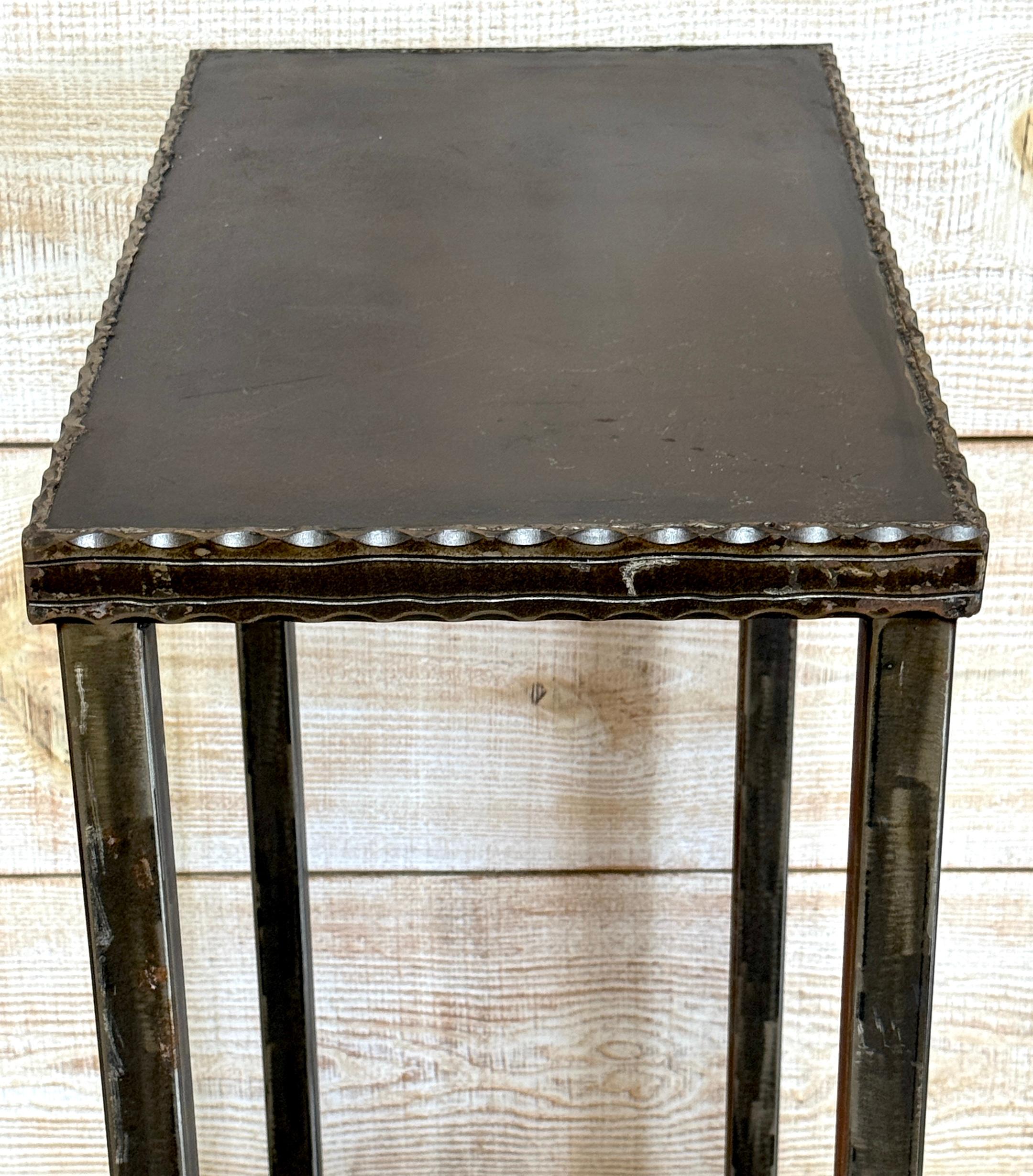Modernist Forged & Engraved Iron Rectangular Pedestal For Sale 4
