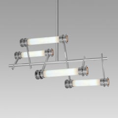 Modernist Four-Cylinder Chandelier, Nickel-Plated Brass, Opaline Glass, Bespoke