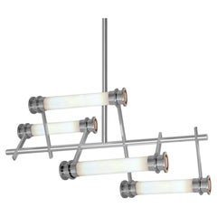 Modernist Four-Cylinder Chandelier, Nickel-Plated Brass, Opaline Glass, Bespoke