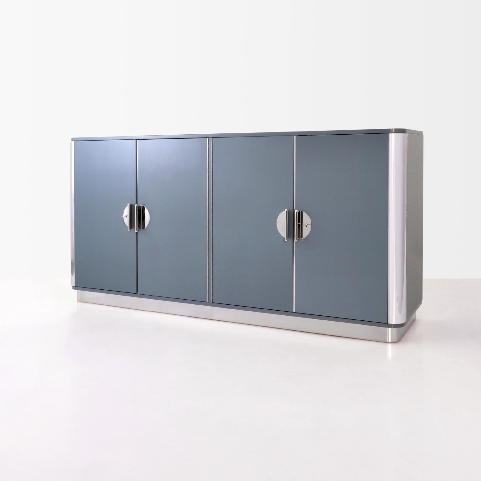 Customized four-door sideboard, manufactured by GMD Berlin, exclusively presented in our Rudolf Vichr Collection.

These high-quality, handmade pieces of furniture in a classic, modern, timeless design are made from selected materials according to
