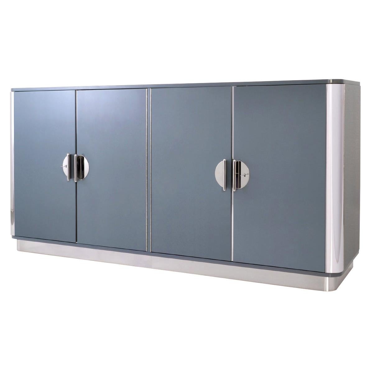 Modernist Four-Door Sideboard, Chrome Plated Metal, Glossy Lacquer, Customizable