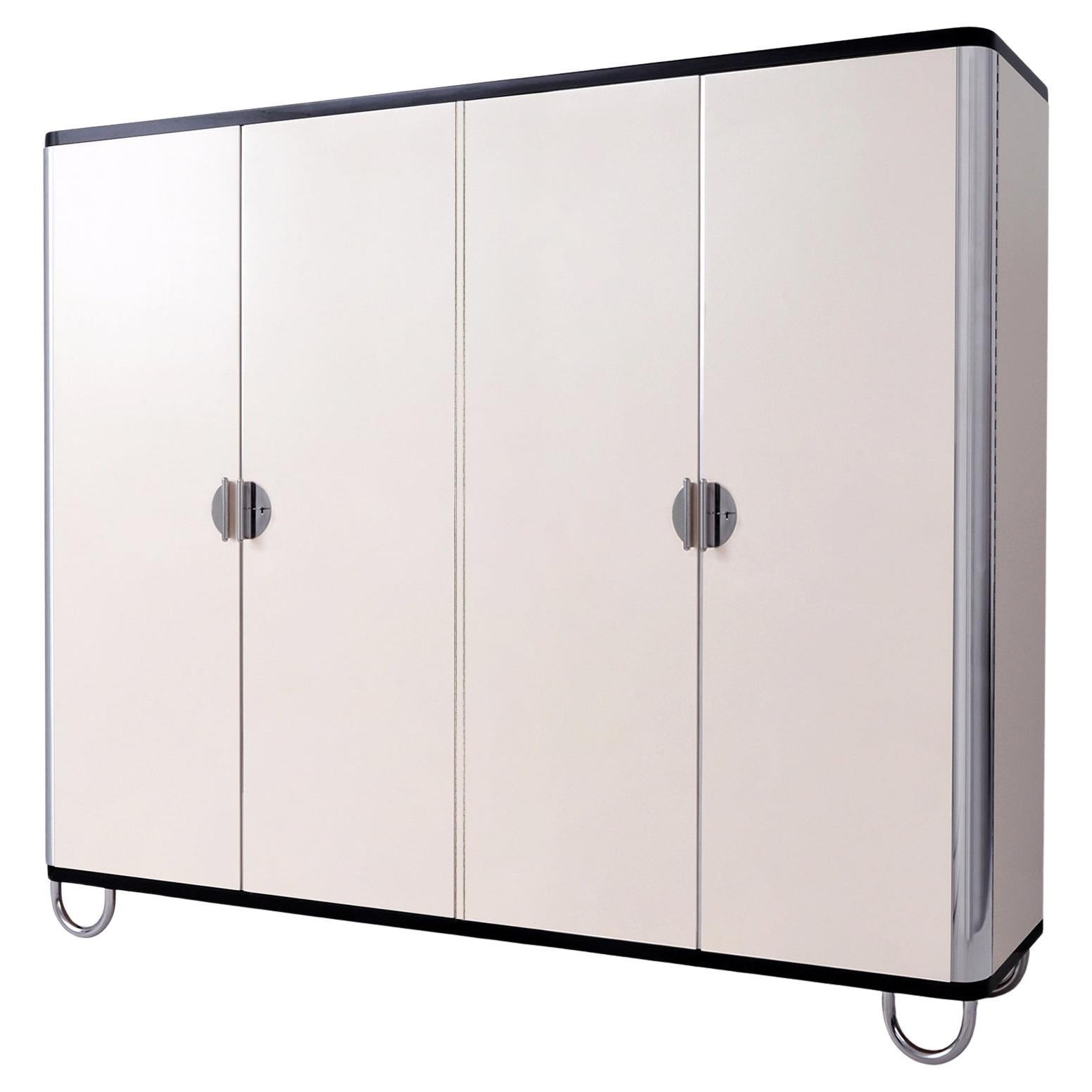 Modernist Four-Door Wardrobe, Chromium Plated Metal, High-Gloss Lacquer, Bespoke