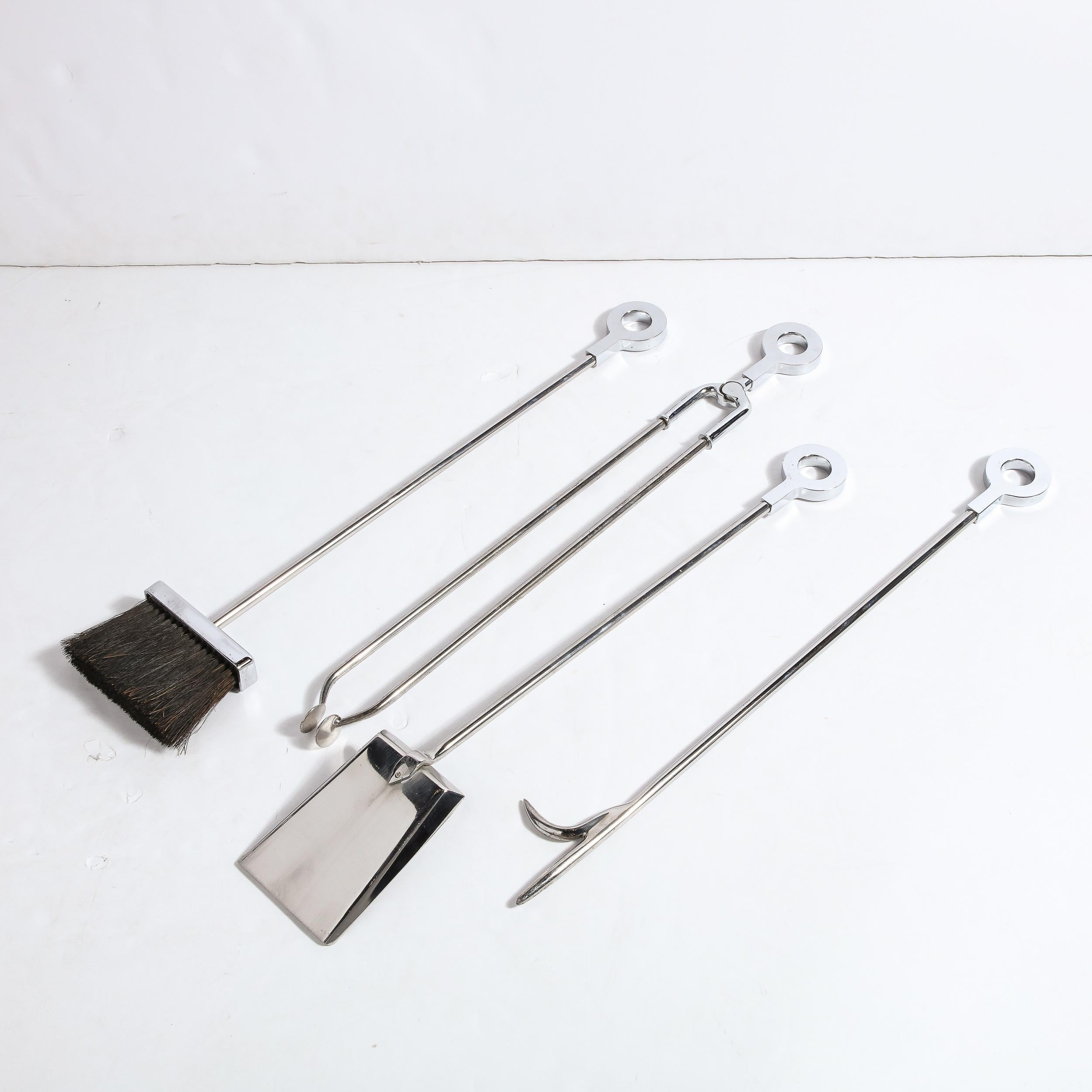 Modernist Four-Piece Fire Tool Set in Polished Nickel For Sale 5