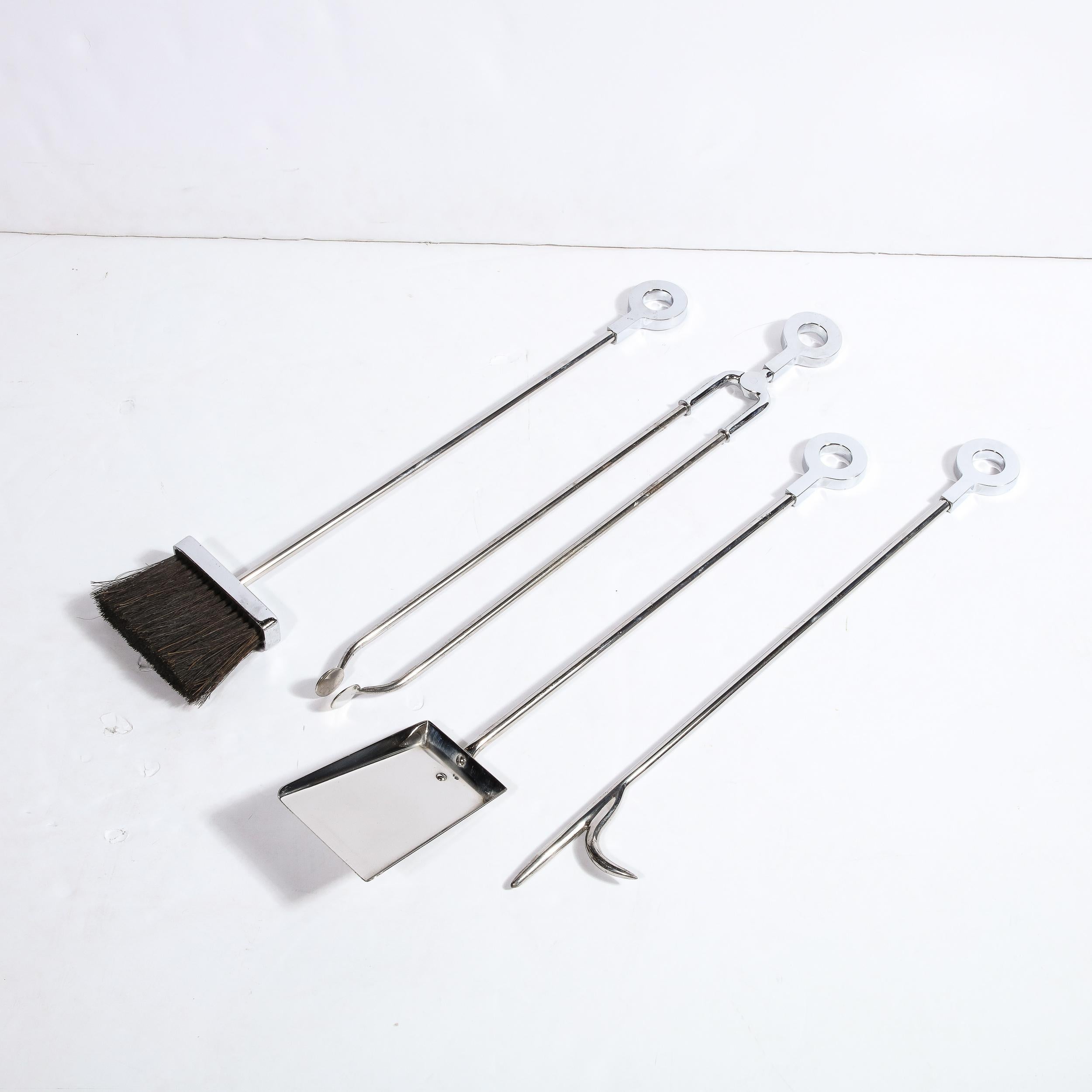 Modernist Four-Piece Fire Tool Set in Polished Nickel For Sale 4