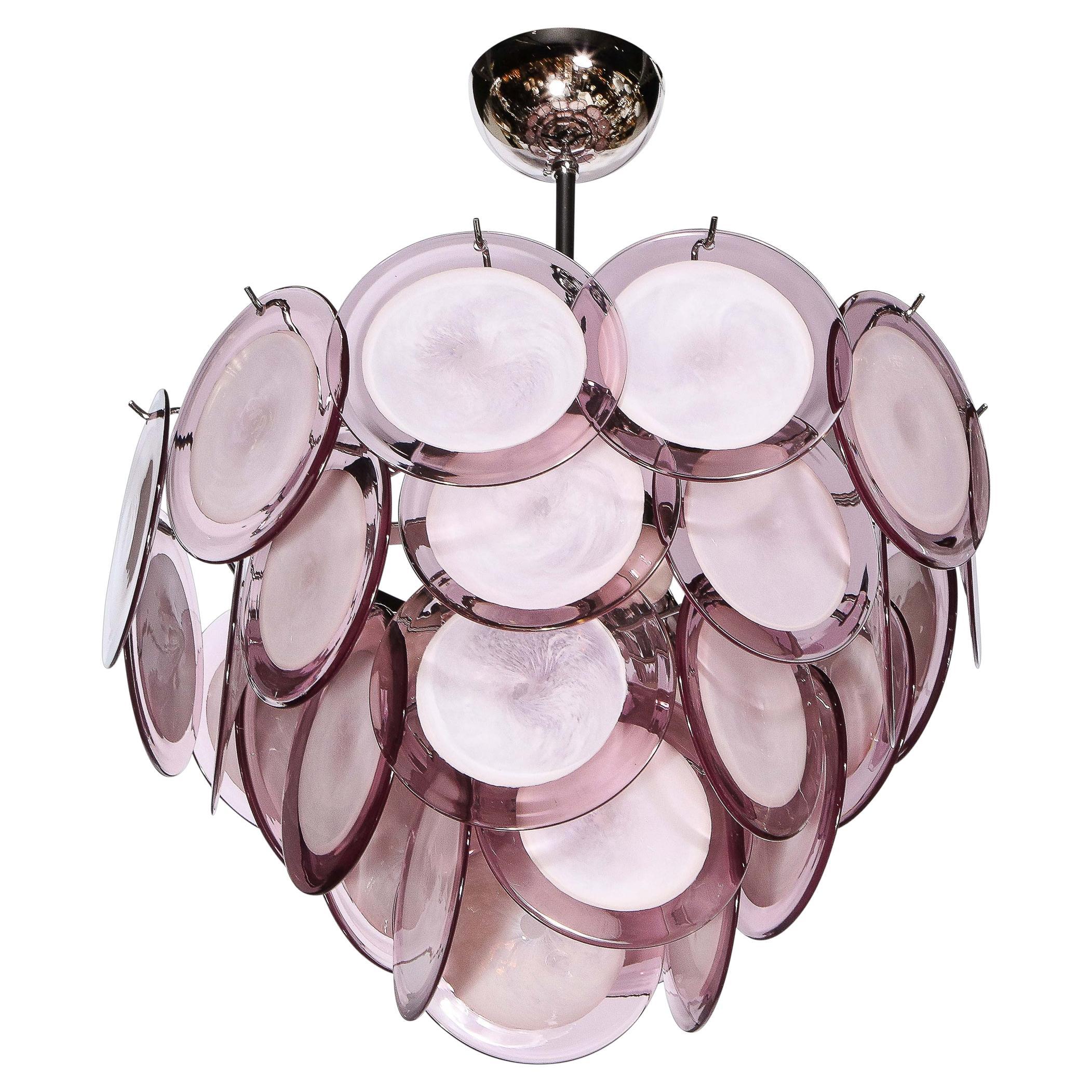 Modernist Four Tier Amethyst Handblown Murano Chandelier with Chrome Fittings